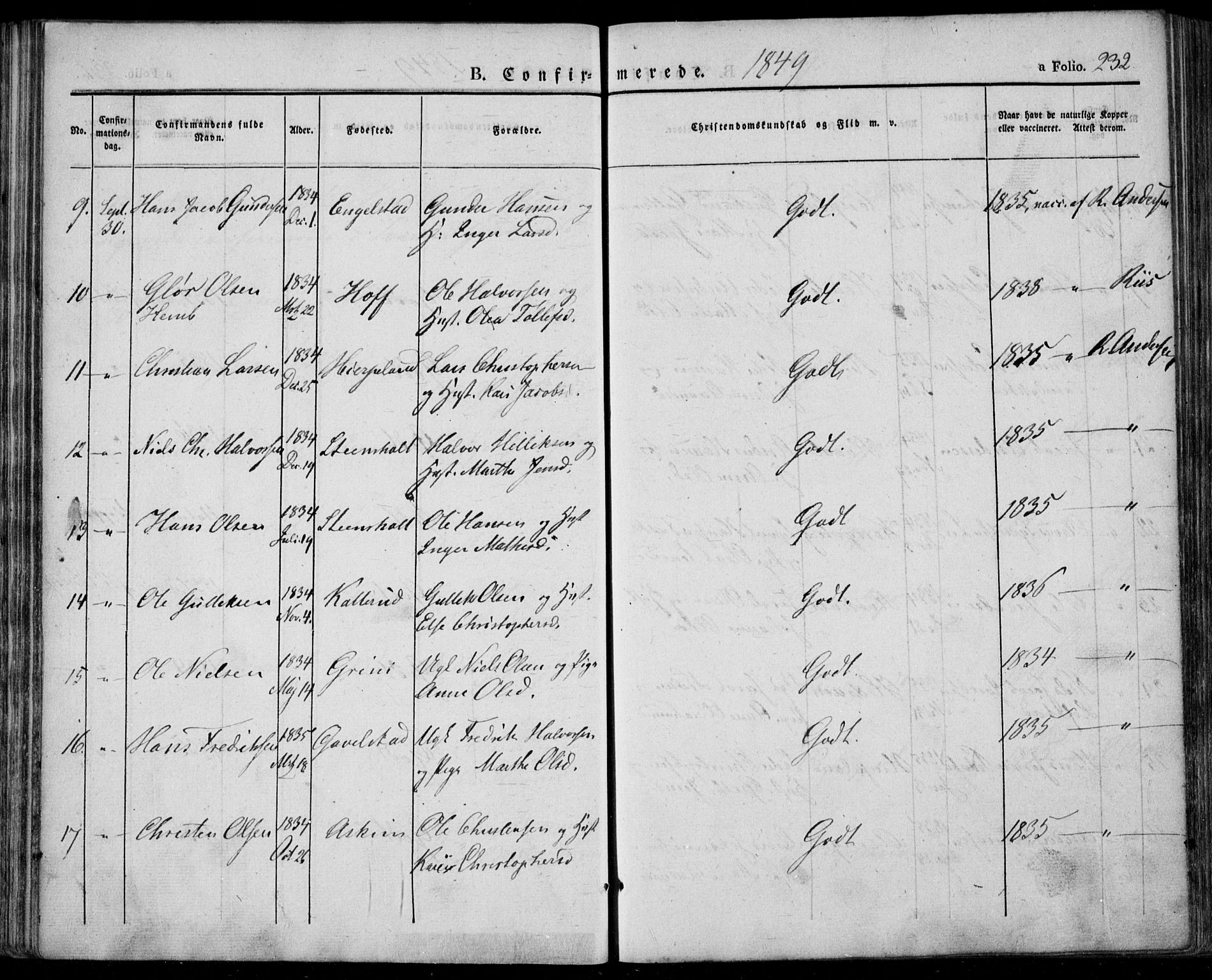 Lardal kirkebøker, AV/SAKO-A-350/F/Fa/L0006: Parish register (official) no. I 6, 1835-1860, p. 232