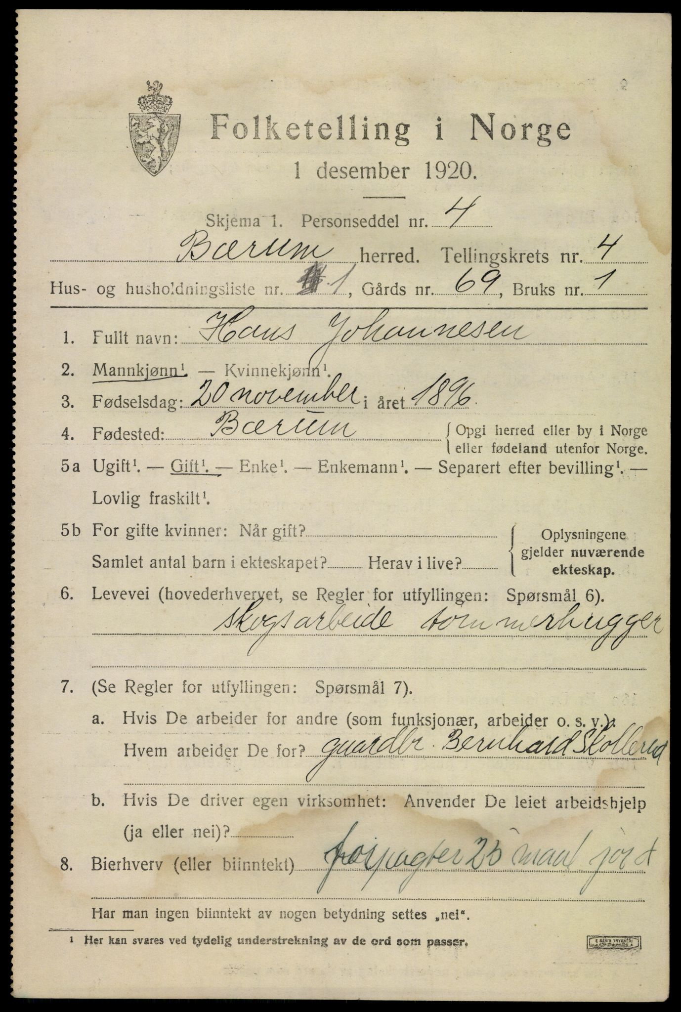 SAO, 1920 census for Bærum, 1920, p. 8754