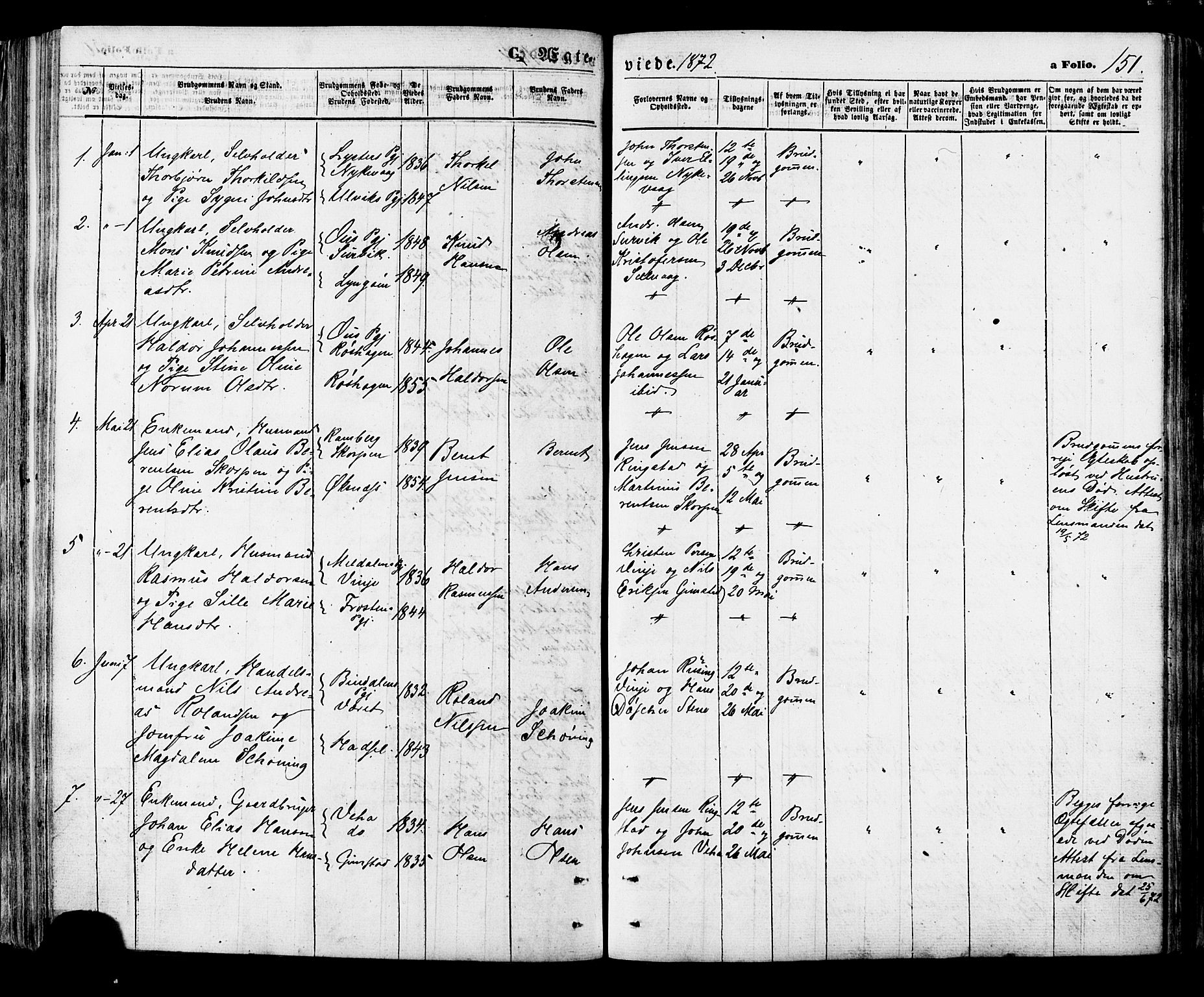 Ministerialprotokoller, klokkerbøker og fødselsregistre - Nordland, SAT/A-1459/891/L1301: Parish register (official) no. 891A06, 1870-1878, p. 151