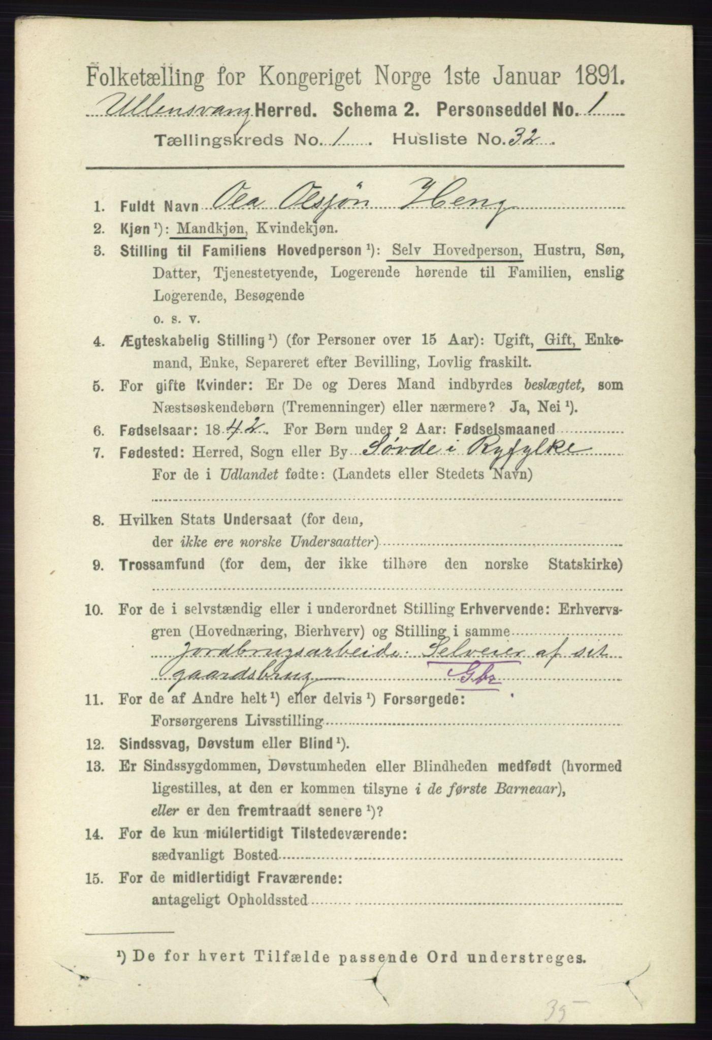 RA, 1891 census for 1230 Ullensvang, 1891, p. 271