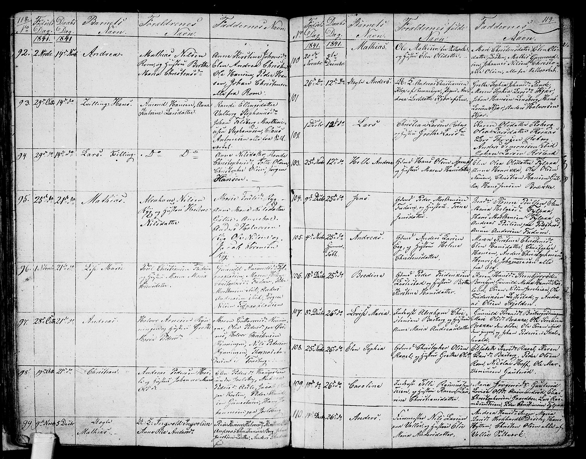 Sem kirkebøker, AV/SAKO-A-5/G/Ga/L0002: Parish register (copy) no. I 2, 1826-1844, p. 118-119