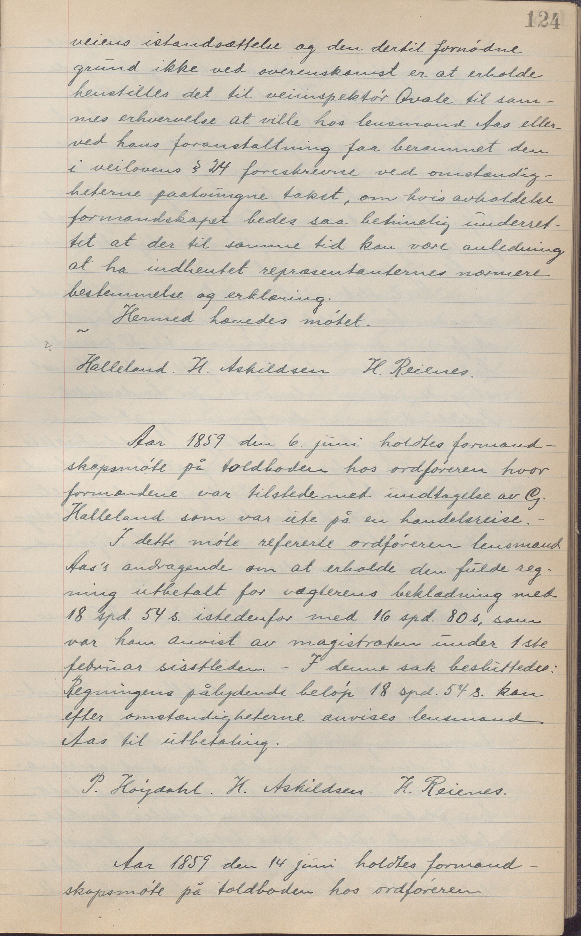 Haugesund kommune - Formannskapet, IKAR/X-0001/A/L0002: Transkribert møtebok, 1855-1874, p. 124