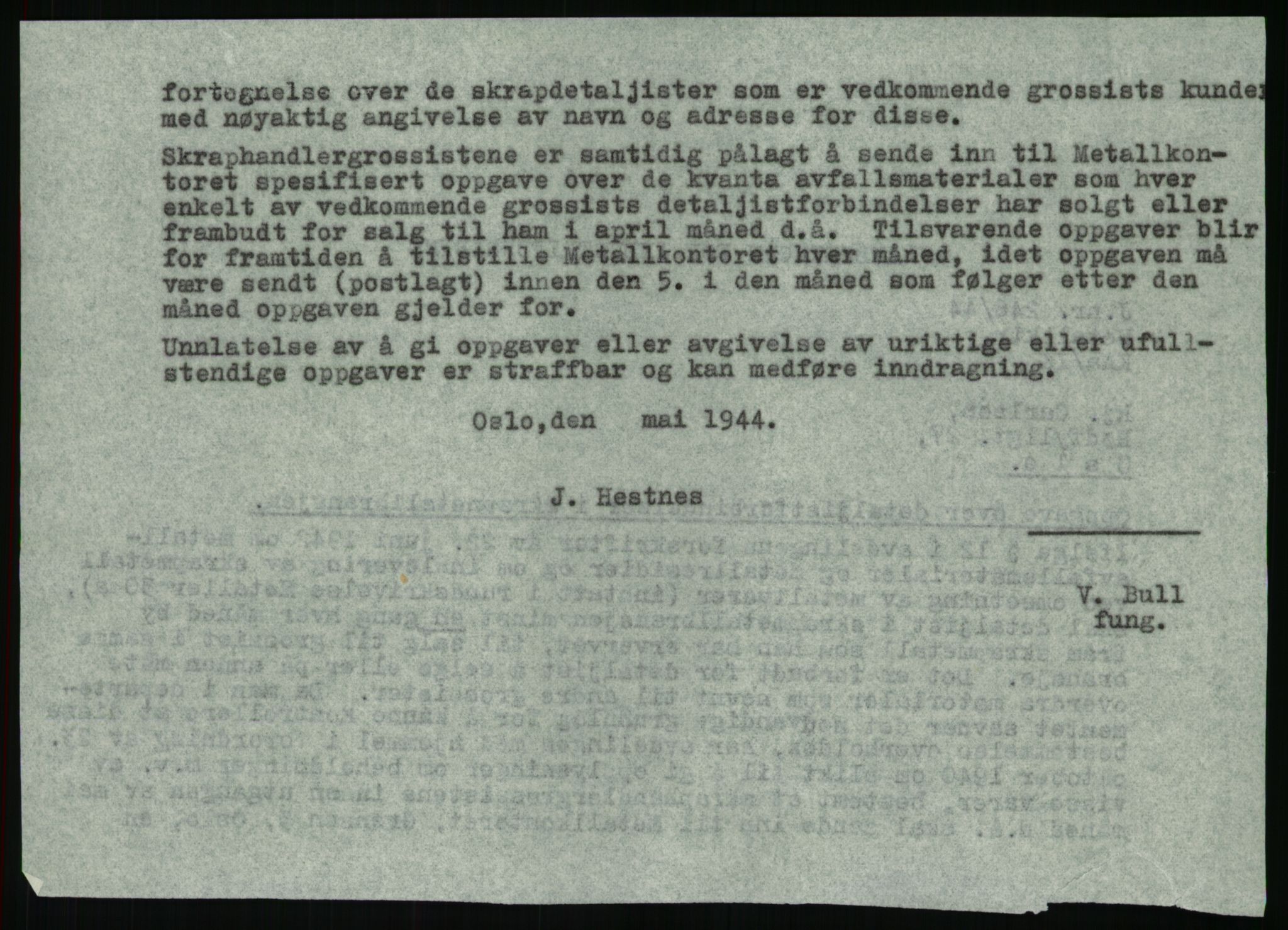 Direktoratet for industriforsyning, Sekretariatet, AV/RA-S-4153/D/Df/L0054: 9. Metallkontoret, 1940-1945, p. 1822