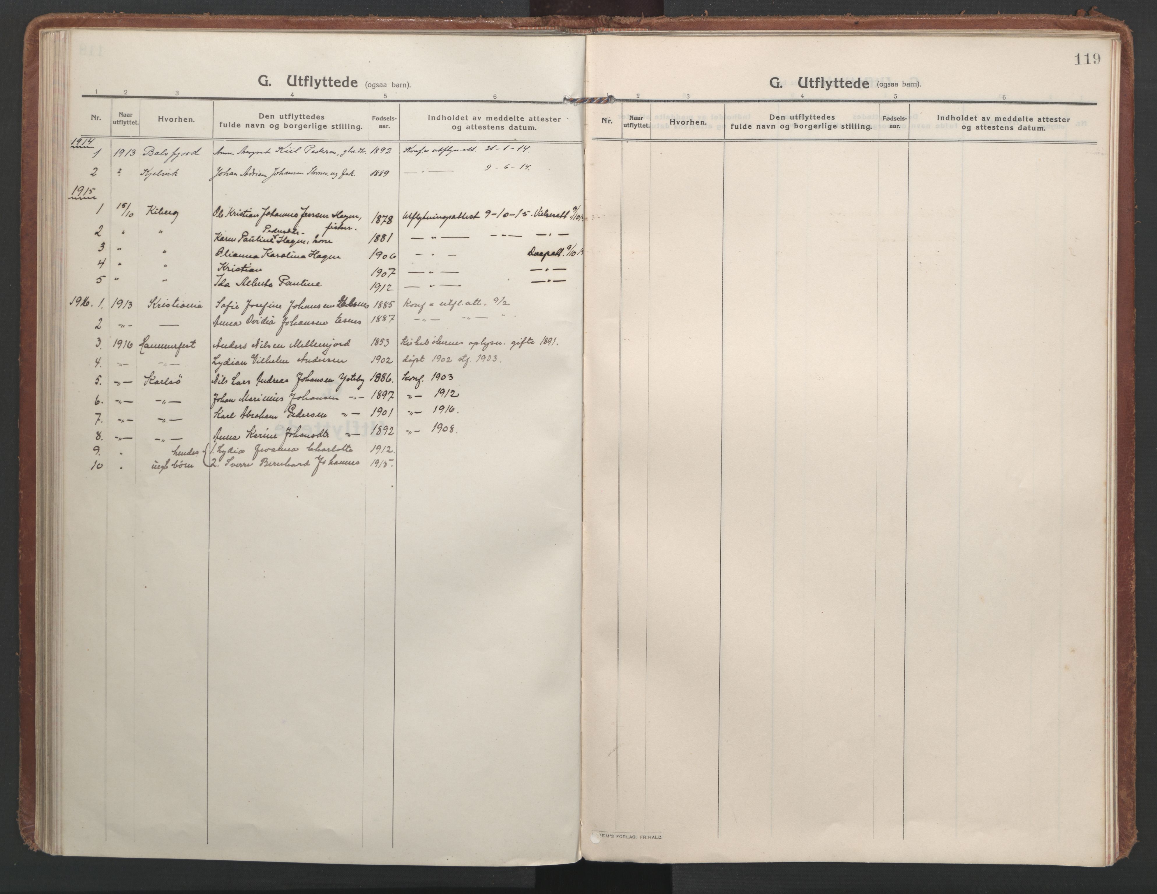 Lyngen sokneprestembete, AV/SATØ-S-1289/H/He/Hea/L0013kirke: Parish register (official) no. 13, 1914-1923, p. 119