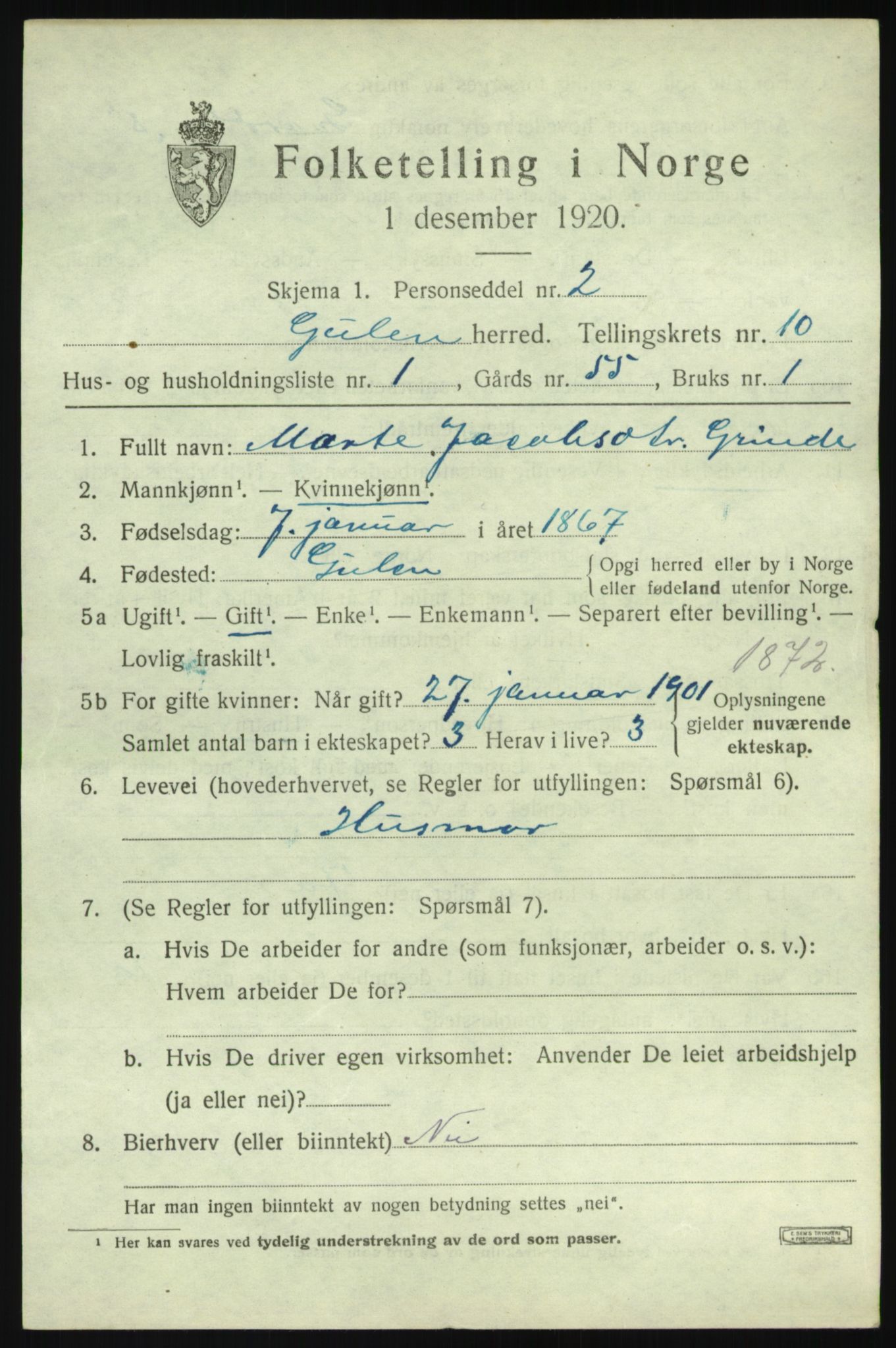 SAB, 1920 census for Gulen, 1920, p. 4553