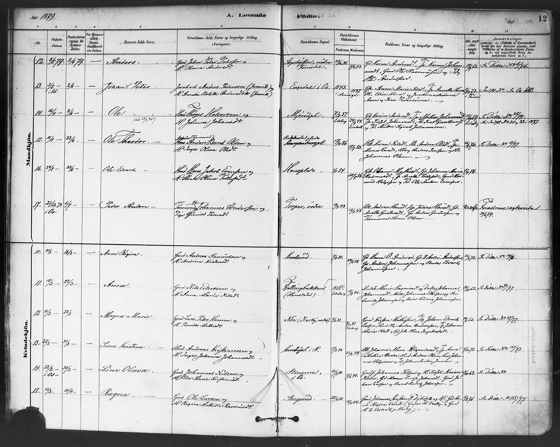 Rakkestad prestekontor Kirkebøker, AV/SAO-A-2008/F/Fa/L0012: Parish register (official) no. I 12, 1878-1893, p. 12
