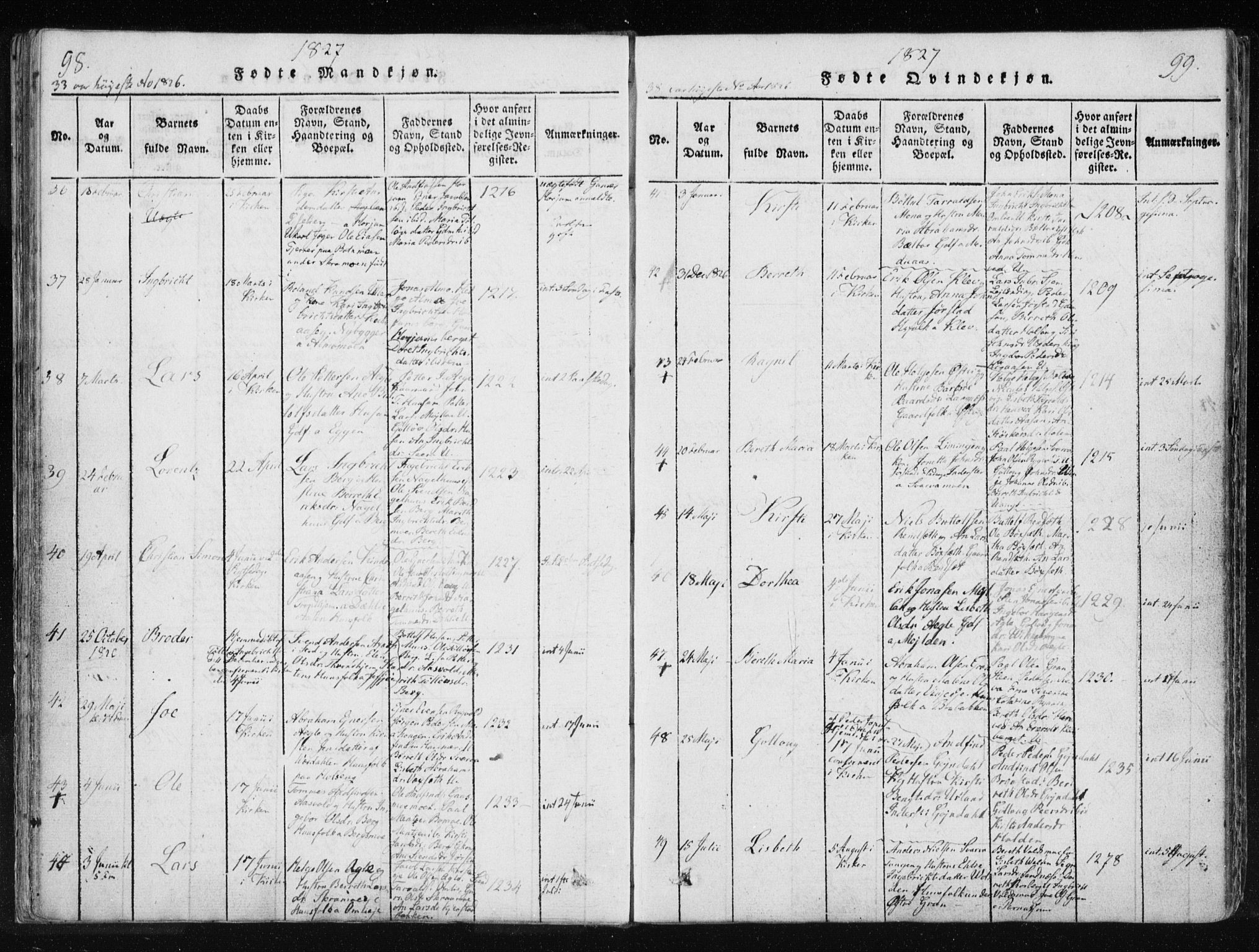 Ministerialprotokoller, klokkerbøker og fødselsregistre - Nord-Trøndelag, SAT/A-1458/749/L0469: Parish register (official) no. 749A03, 1817-1857, p. 98-99