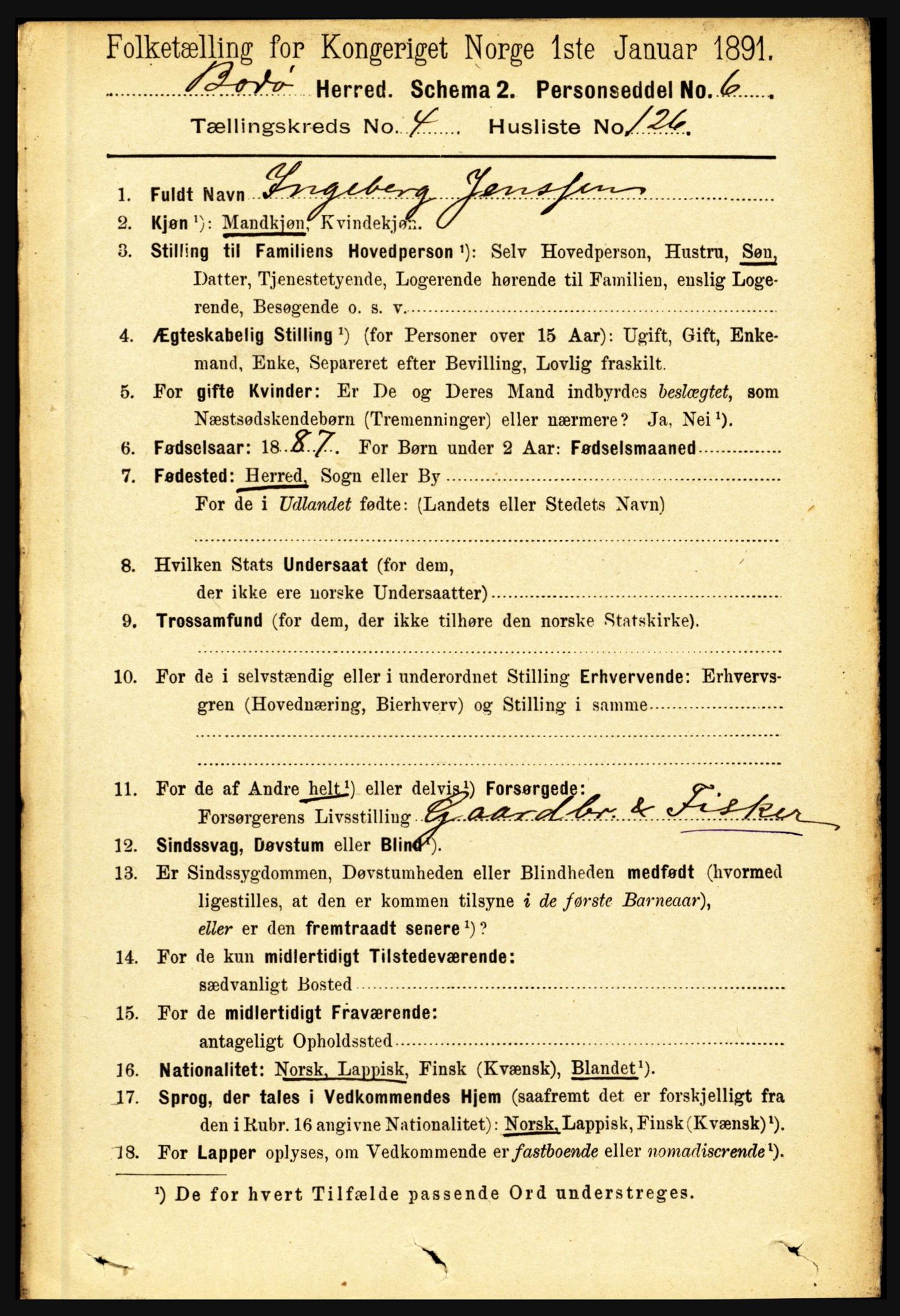 RA, 1891 census for 1843 Bodø, 1891, p. 3024