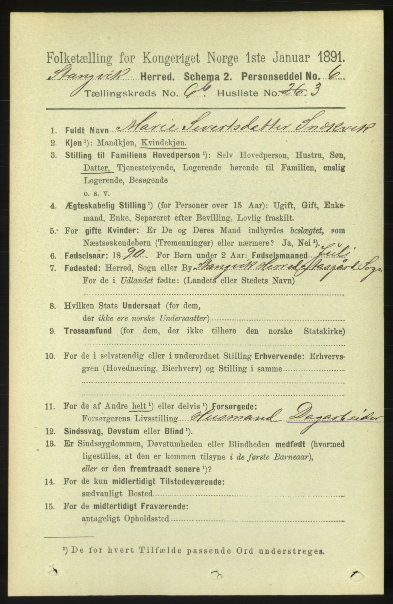 RA, 1891 census for 1564 Stangvik, 1891, p. 2967