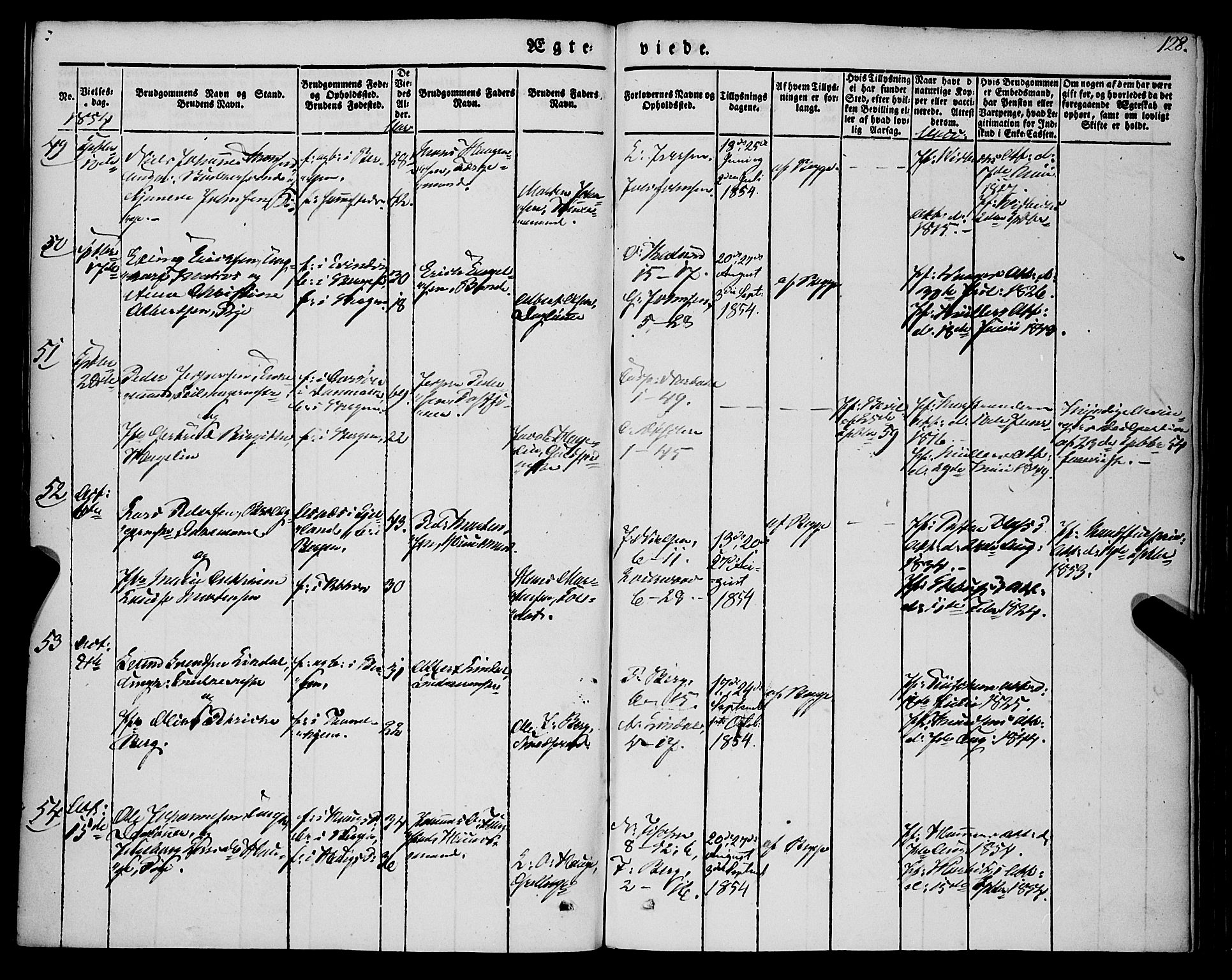 Nykirken Sokneprestembete, AV/SAB-A-77101/H/Haa/L0031: Parish register (official) no. D 1, 1834-1861, p. 128