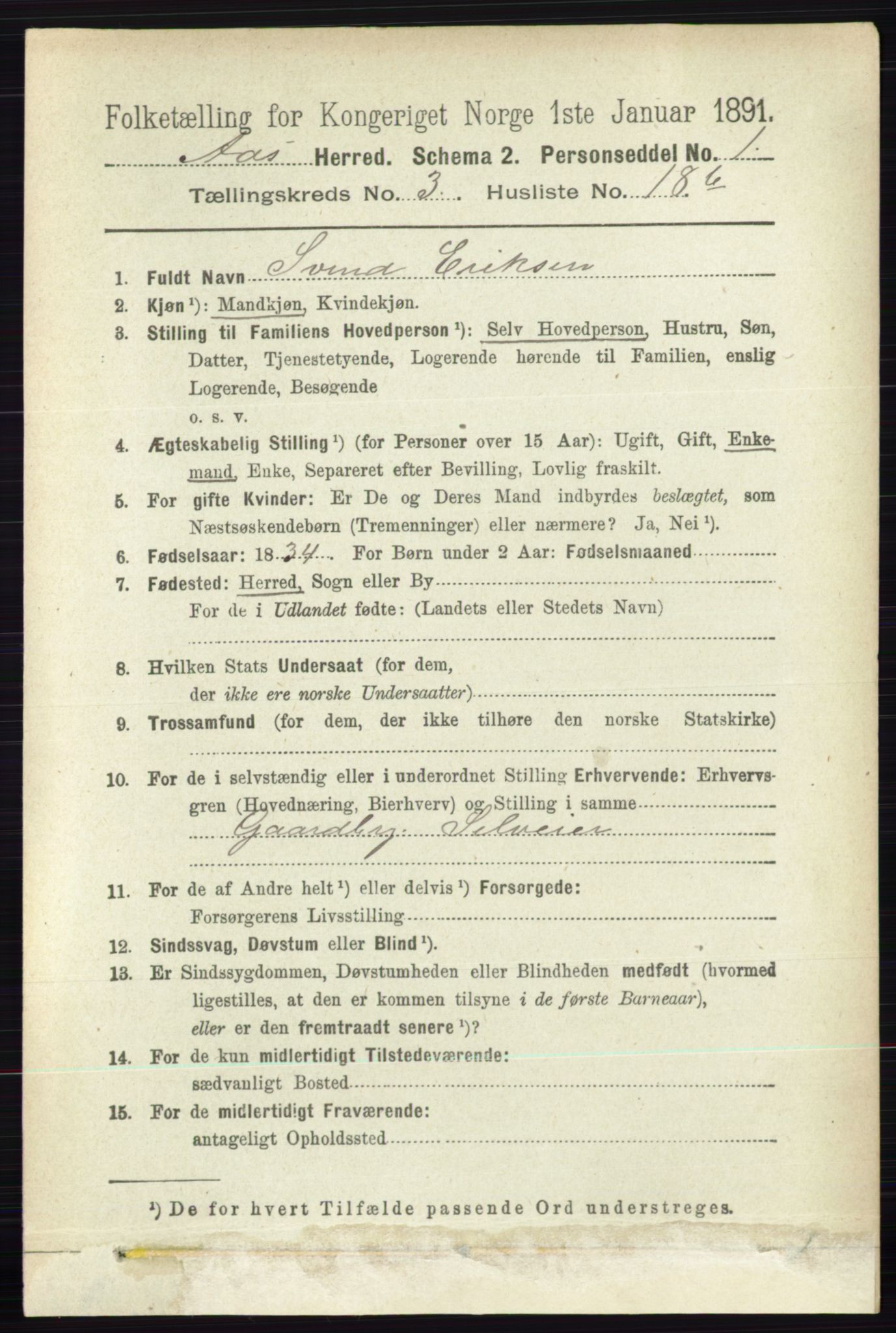 RA, 1891 census for 0214 Ås, 1891, p. 2849