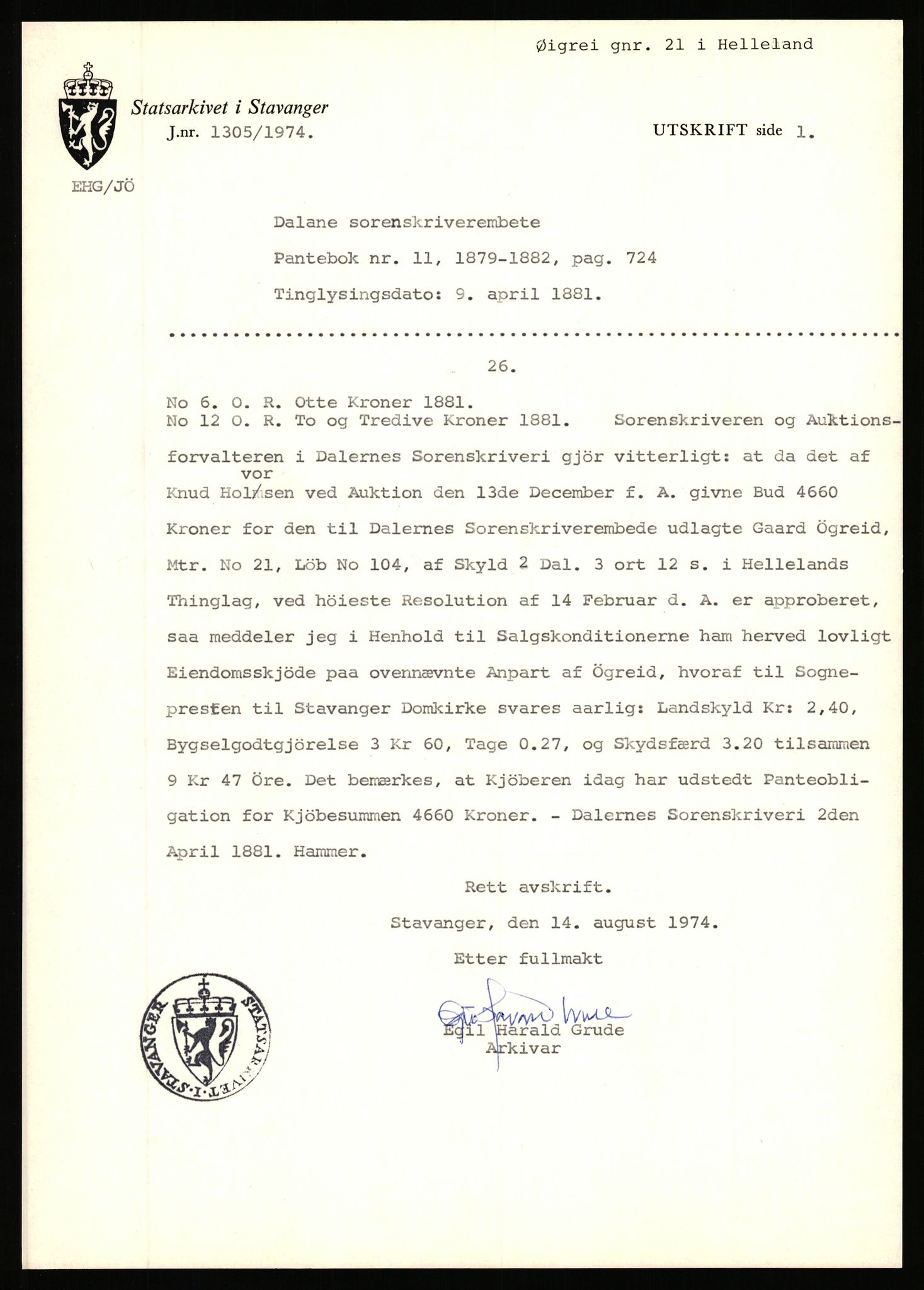Statsarkivet i Stavanger, AV/SAST-A-101971/03/Y/Yj/L0098: Avskrifter sortert etter gårdsnavn: Øigrei - Østeinstad, 1750-1930, p. 63