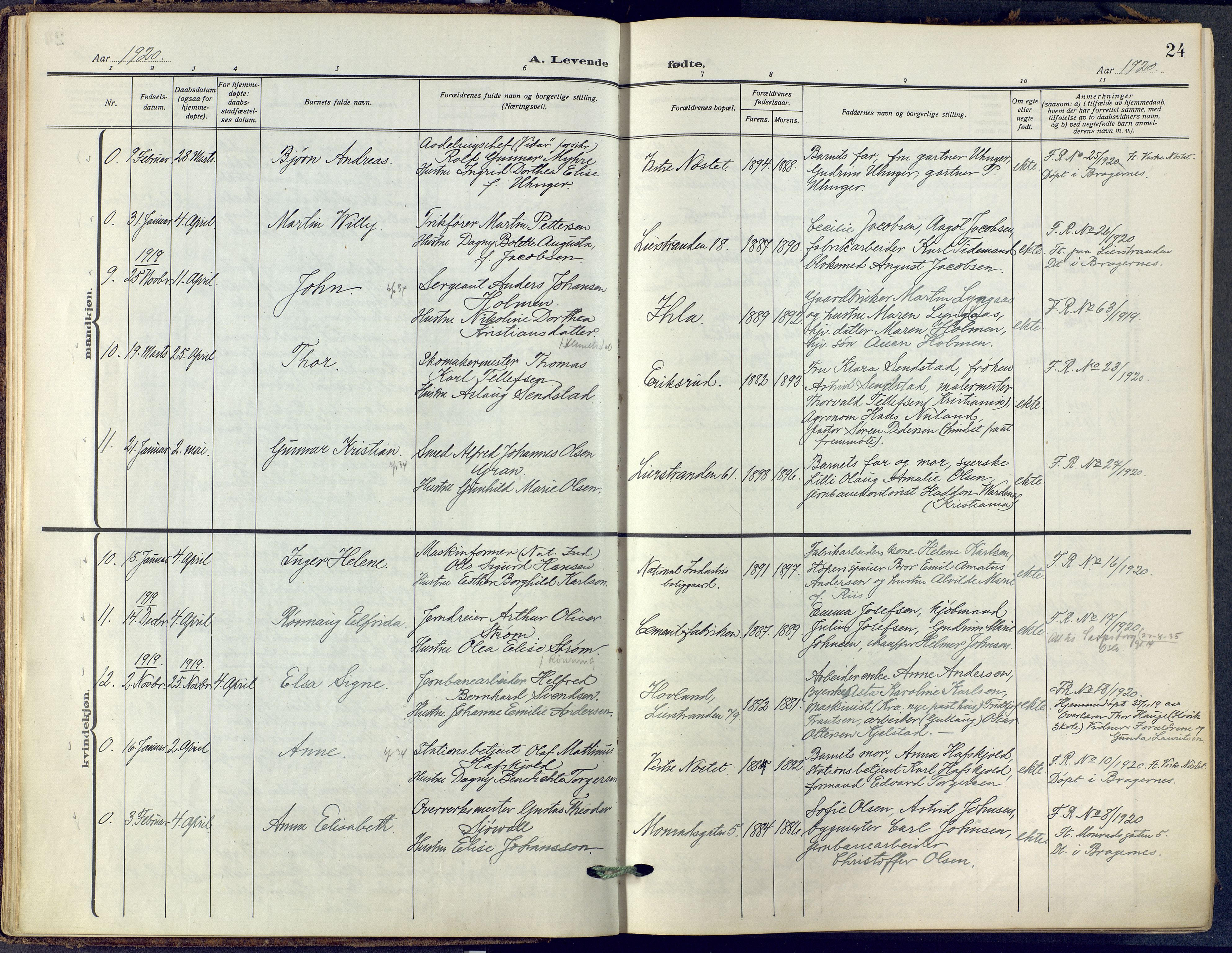Lier kirkebøker, SAKO/A-230/F/Fa/L0019: Parish register (official) no. I 19, 1918-1928, p. 24