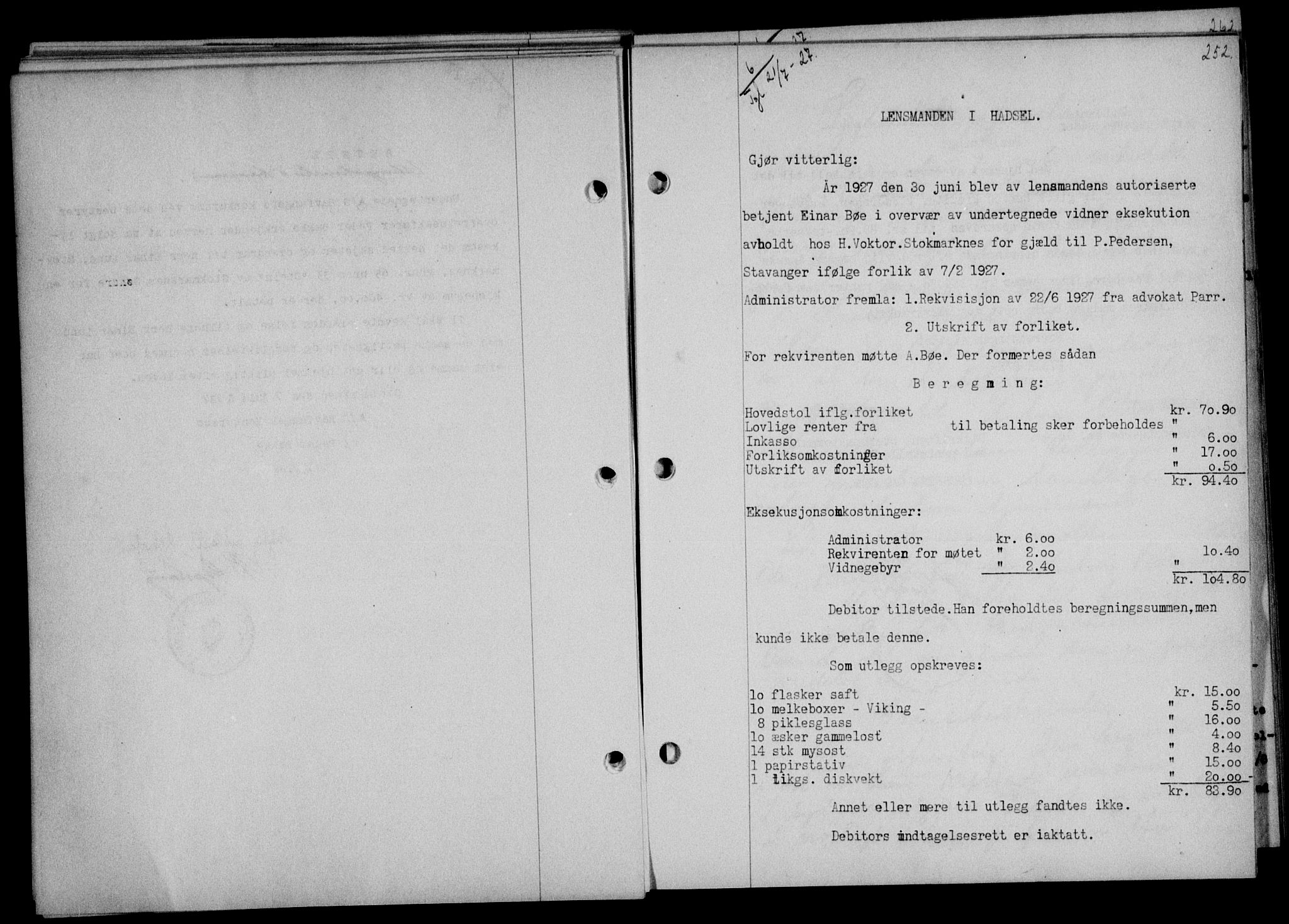 Vesterålen sorenskriveri, SAT/A-4180/1/2/2Ca/L0044: Mortgage book no. 37, 1927-1927, Deed date: 21.07.1927