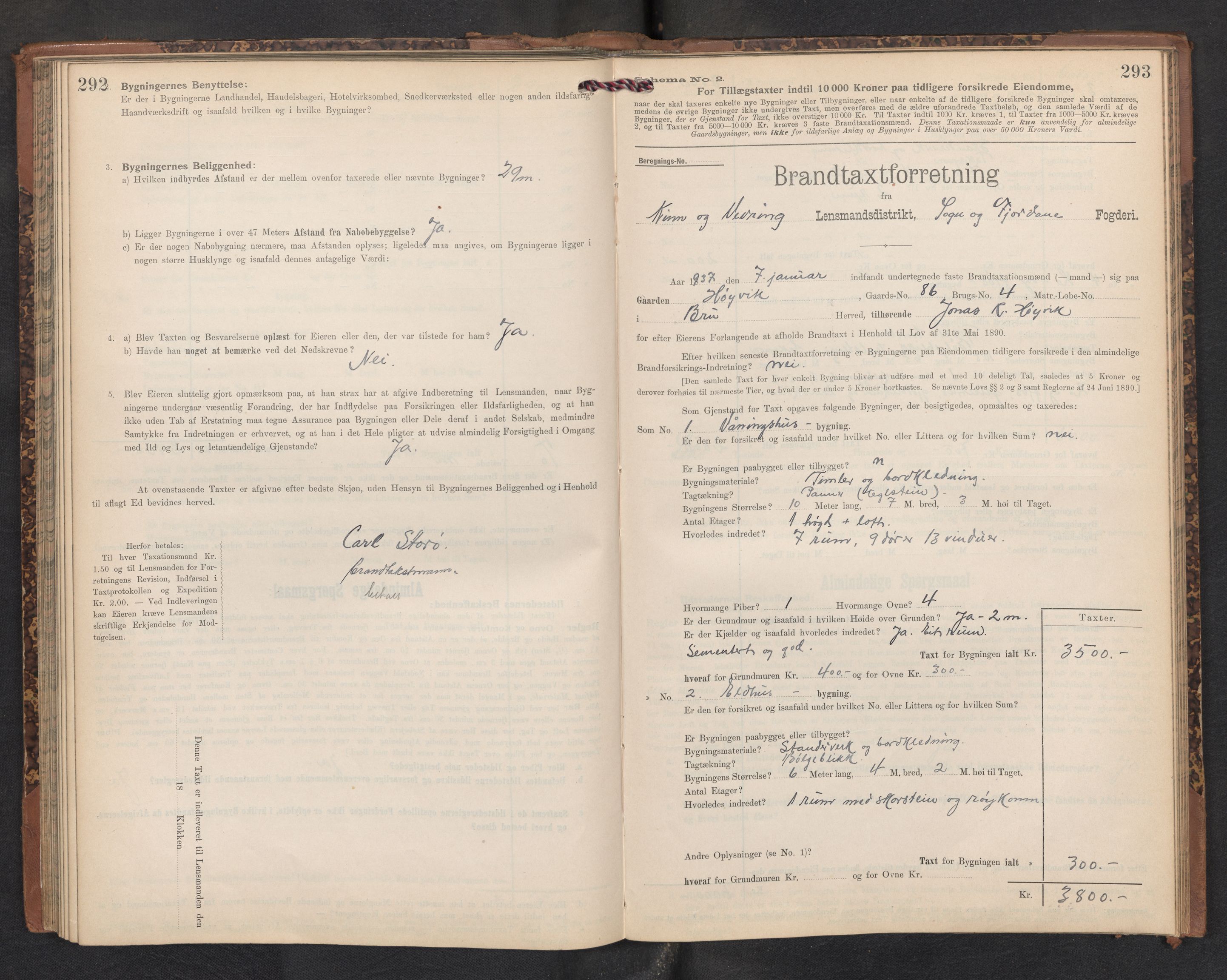 Lensmannen i Kinn, AV/SAB-A-28801/0012/L0005: Branntakstprotokoll, skjematakst, 1903-1938, p. 292-293