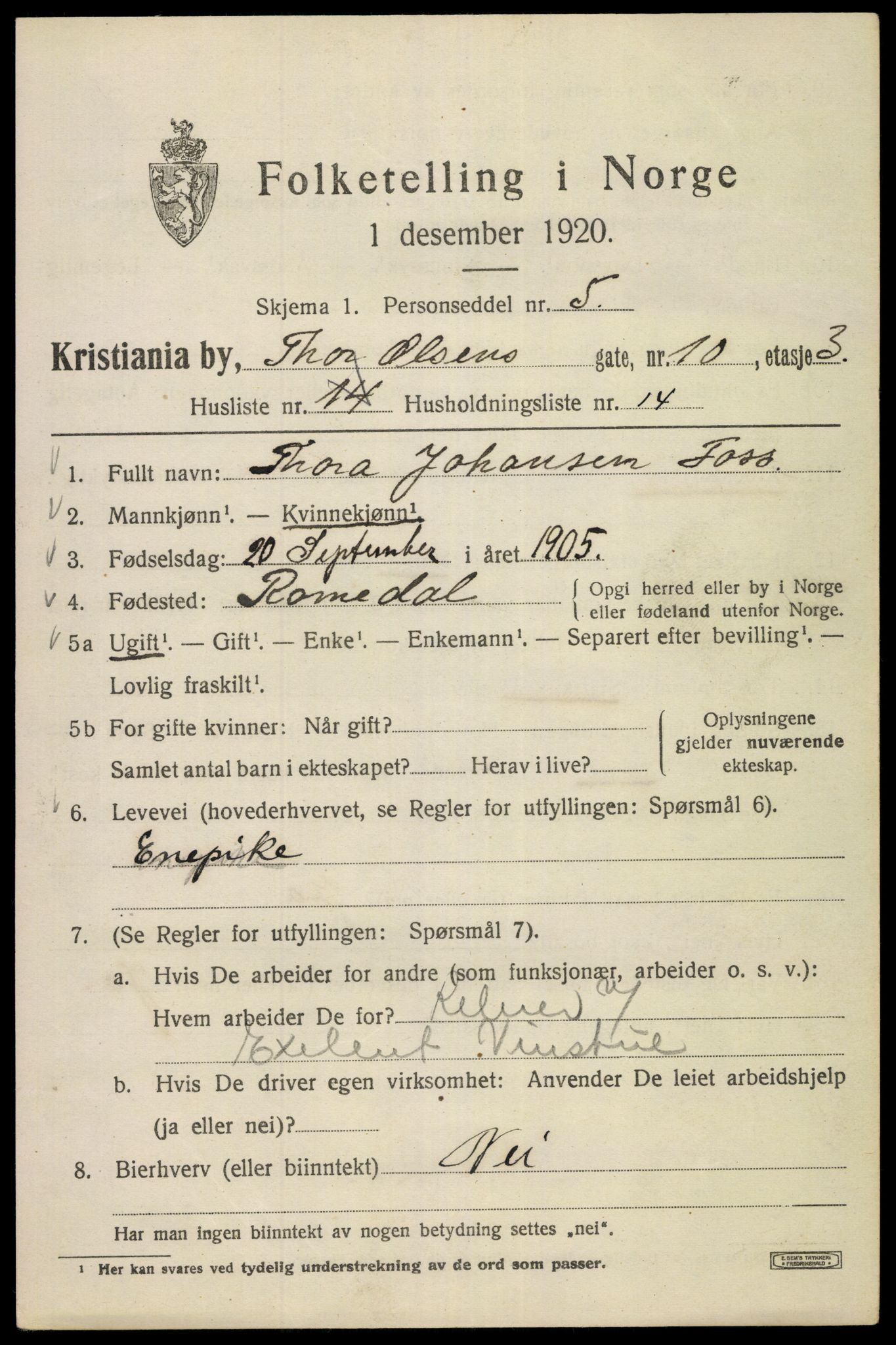 SAO, 1920 census for Kristiania, 1920, p. 574173