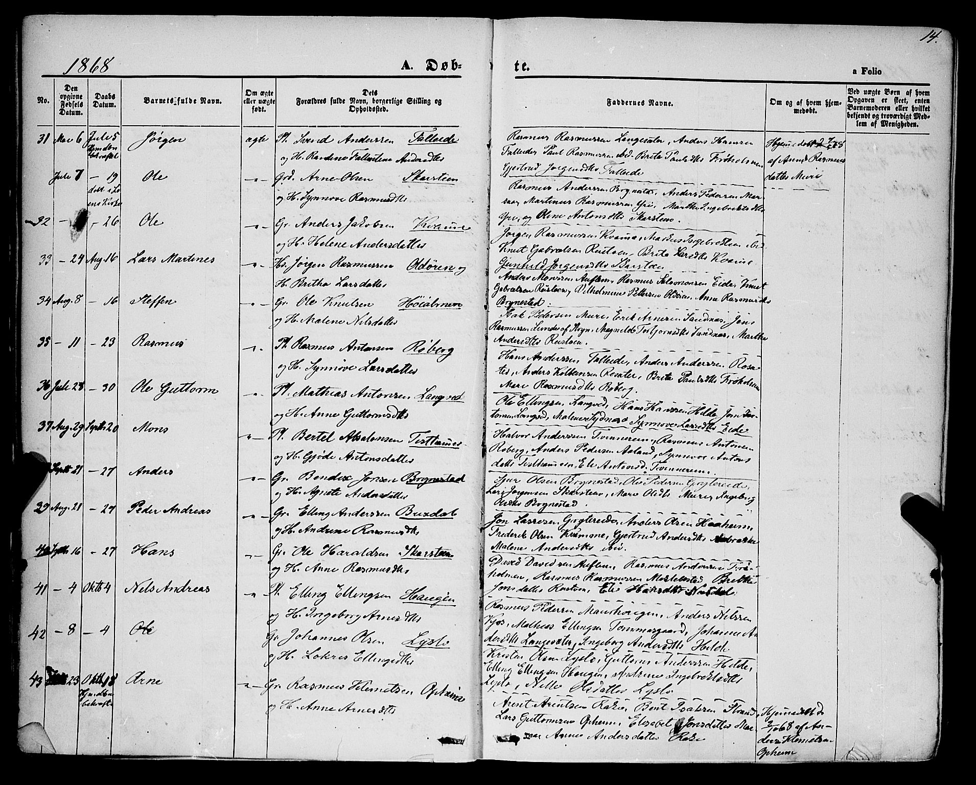 Innvik sokneprestembete, AV/SAB-A-80501: Parish register (official) no. A 6, 1865-1878, p. 14