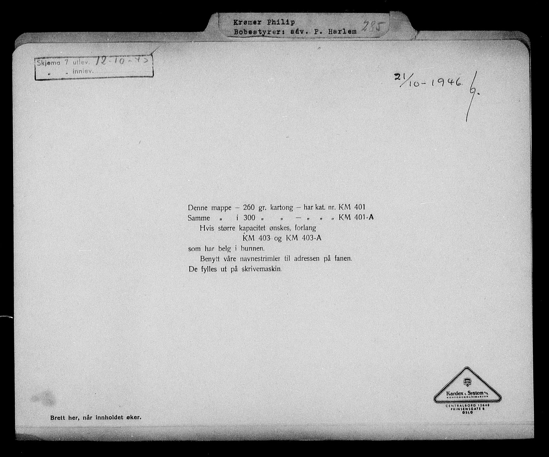 Justisdepartementet, Tilbakeføringskontoret for inndratte formuer, AV/RA-S-1564/H/Hc/Hcc/L0954: --, 1945-1947, p. 188