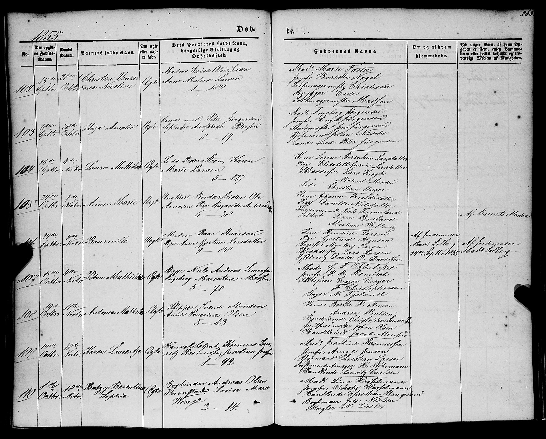 Nykirken Sokneprestembete, AV/SAB-A-77101/H/Haa/L0014: Parish register (official) no. B 1, 1844-1858, p. 263