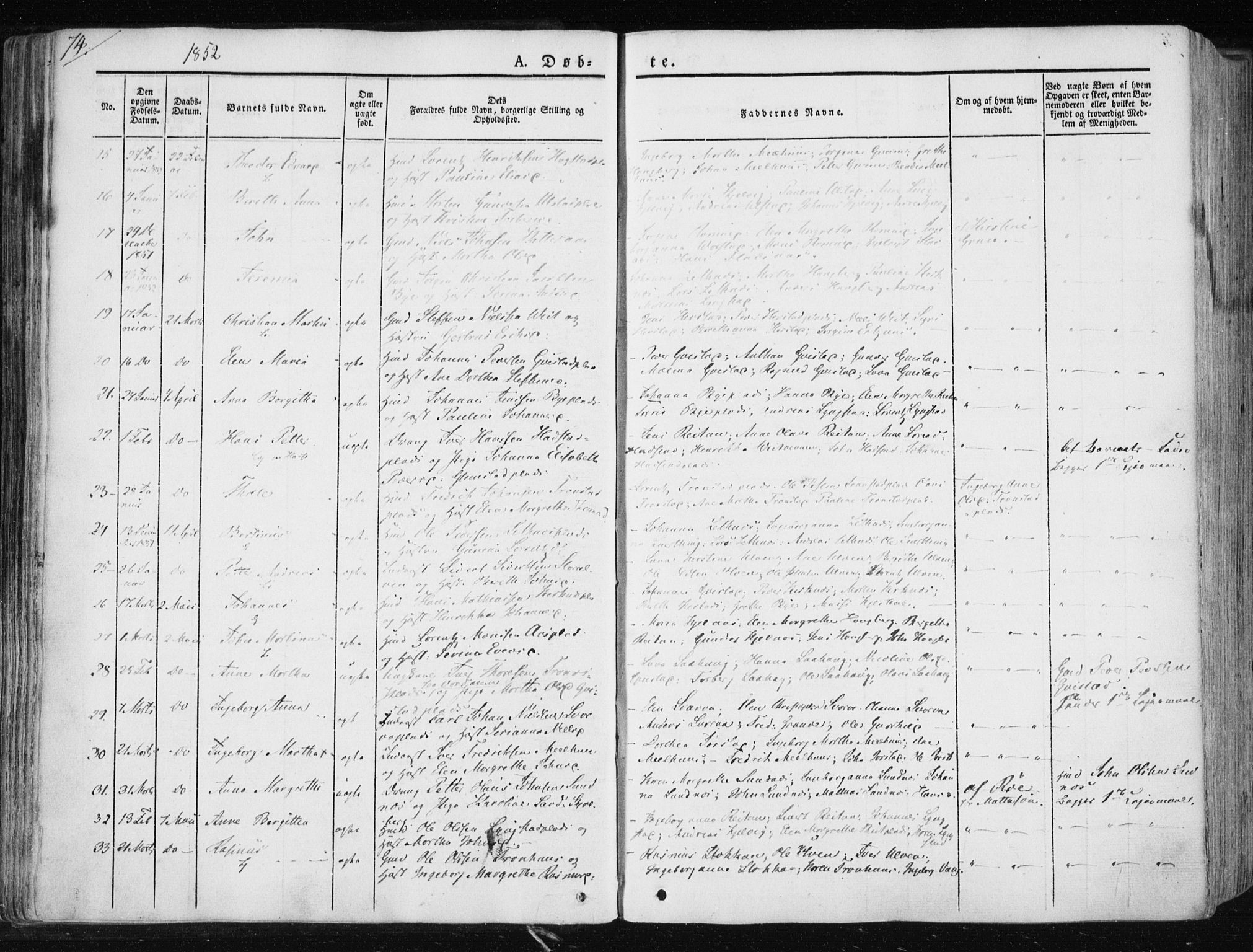 Ministerialprotokoller, klokkerbøker og fødselsregistre - Nord-Trøndelag, SAT/A-1458/730/L0280: Parish register (official) no. 730A07 /1, 1840-1854, p. 74