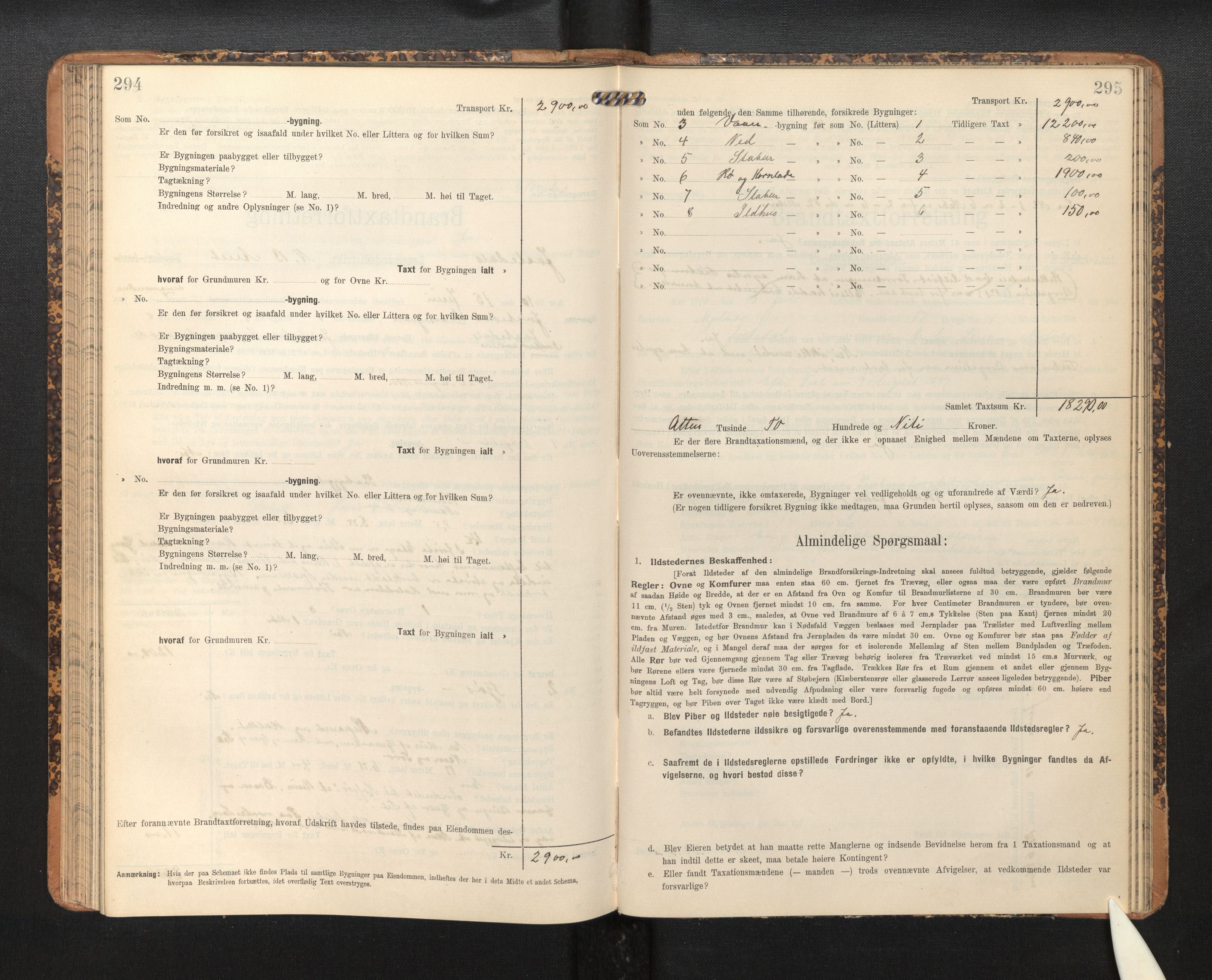 Lensmannen i Jostedal, SAB/A-28601/0012/L0004: Branntakstprotokoll, skjematakst, 1906-1919, p. 294-295