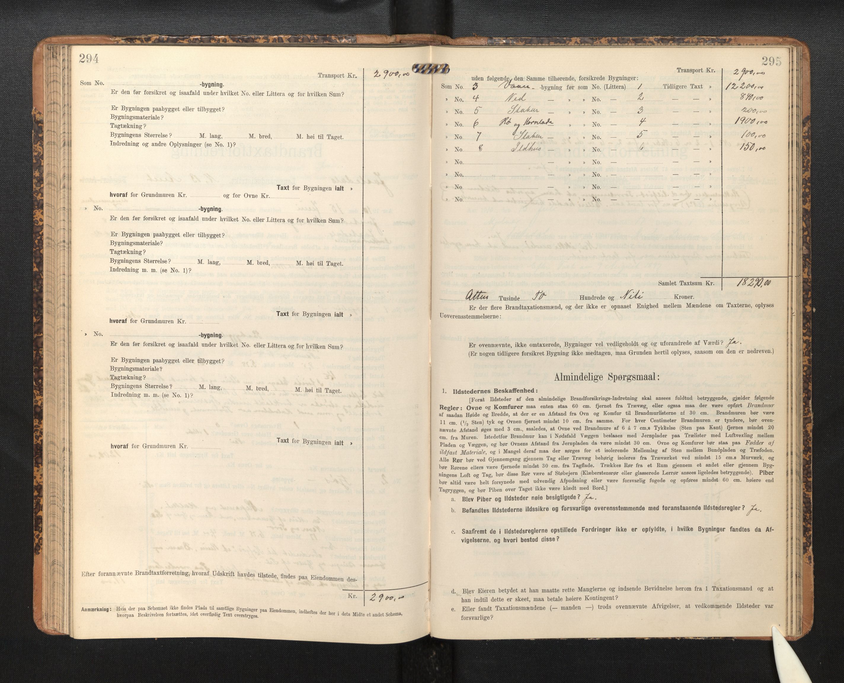 Lensmannen i Jostedal, AV/SAB-A-28601/0012/L0004: Branntakstprotokoll, skjematakst, 1906-1919, p. 294-295