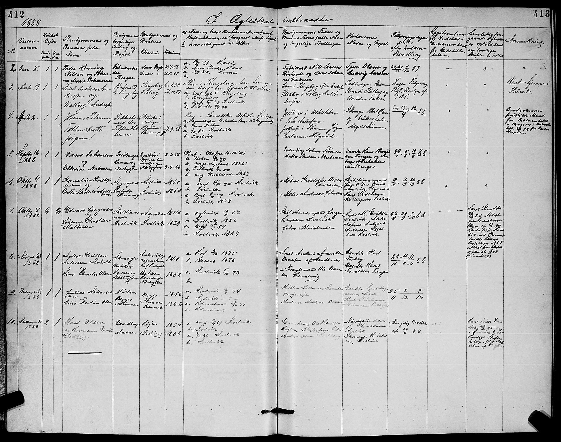 Strømm kirkebøker, AV/SAKO-A-322/G/Ga/L0002: Parish register (copy) no. I 2, 1885-1888, p. 412-413