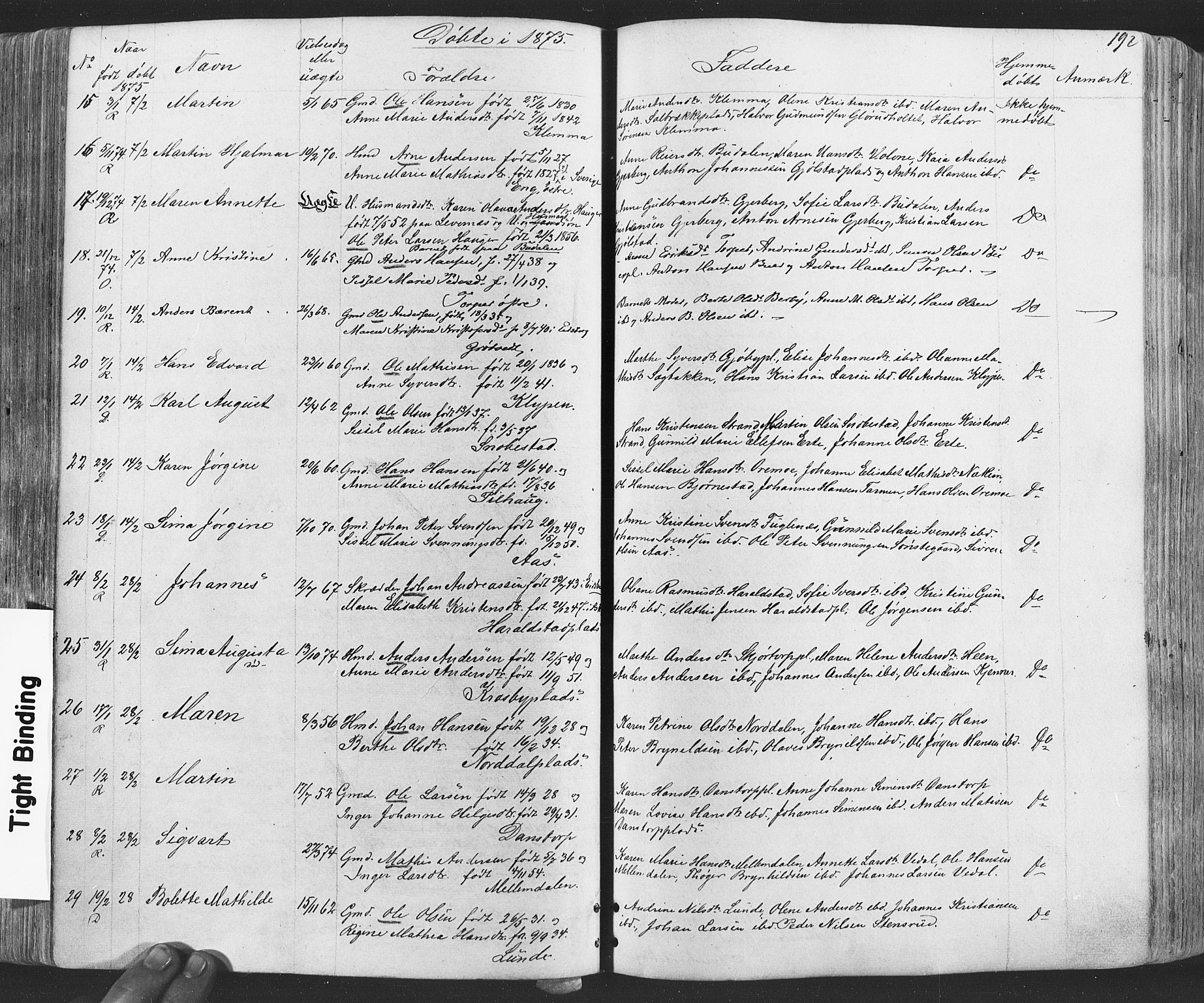 Rakkestad prestekontor Kirkebøker, AV/SAO-A-2008/F/Fa/L0011: Parish register (official) no. I 11, 1862-1877, p. 192