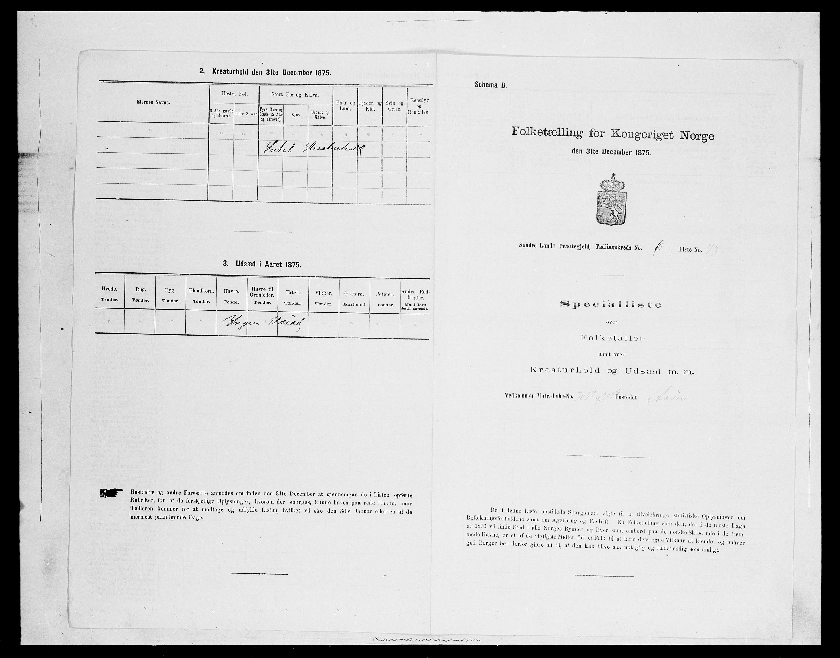 SAH, 1875 census for 0536P Søndre Land, 1875, p. 1007