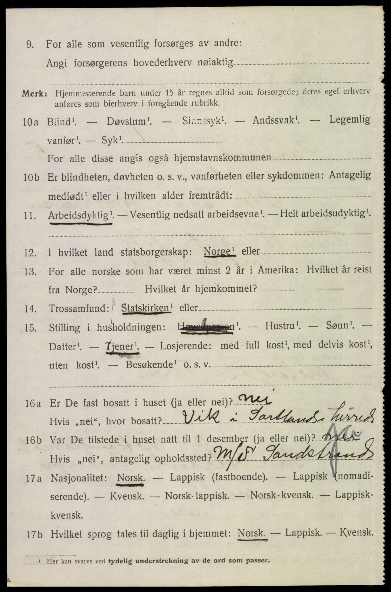 SAT, 1920 census for Sortland, 1920, p. 5473