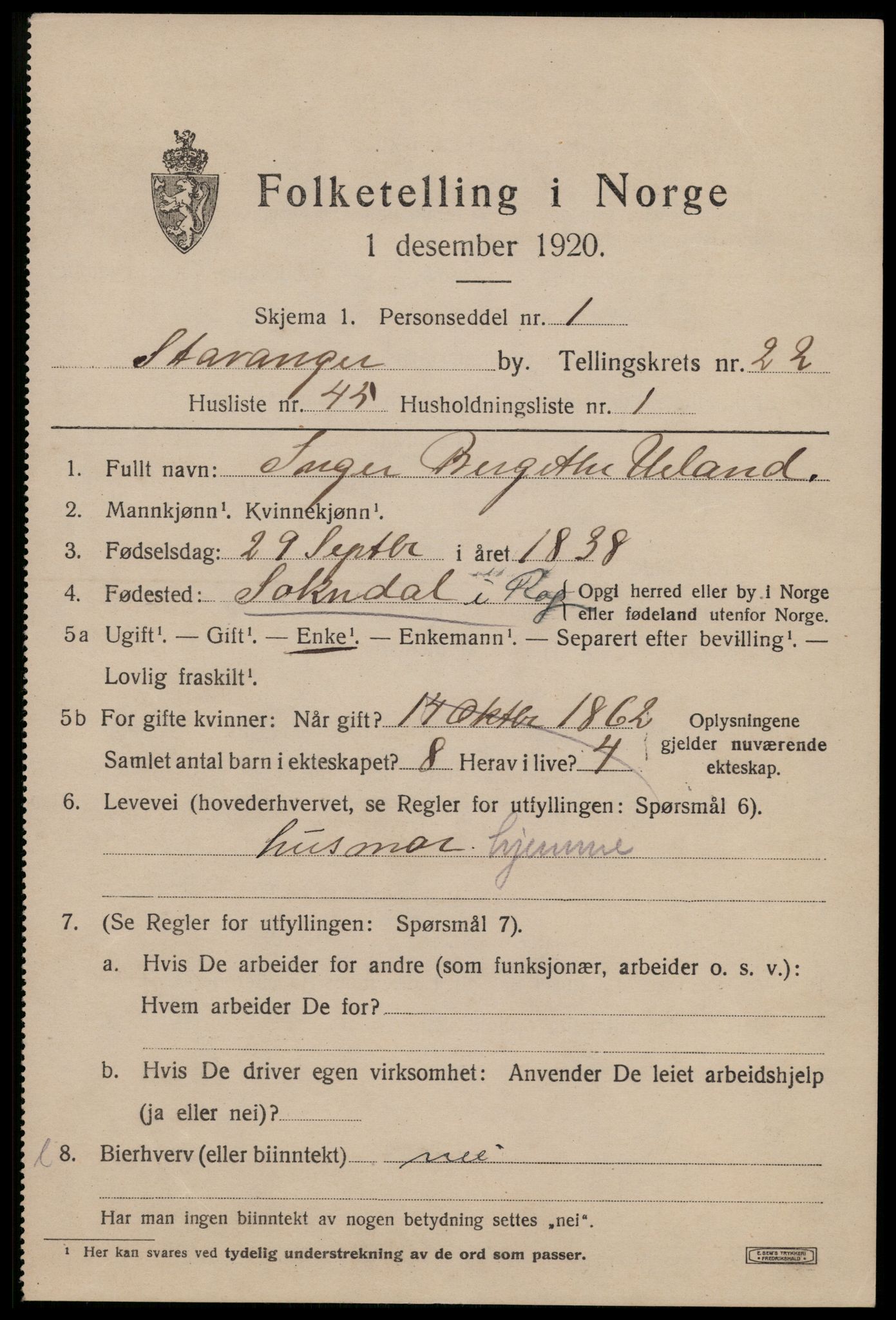 SAST, 1920 census for Stavanger, 1920, p. 74372