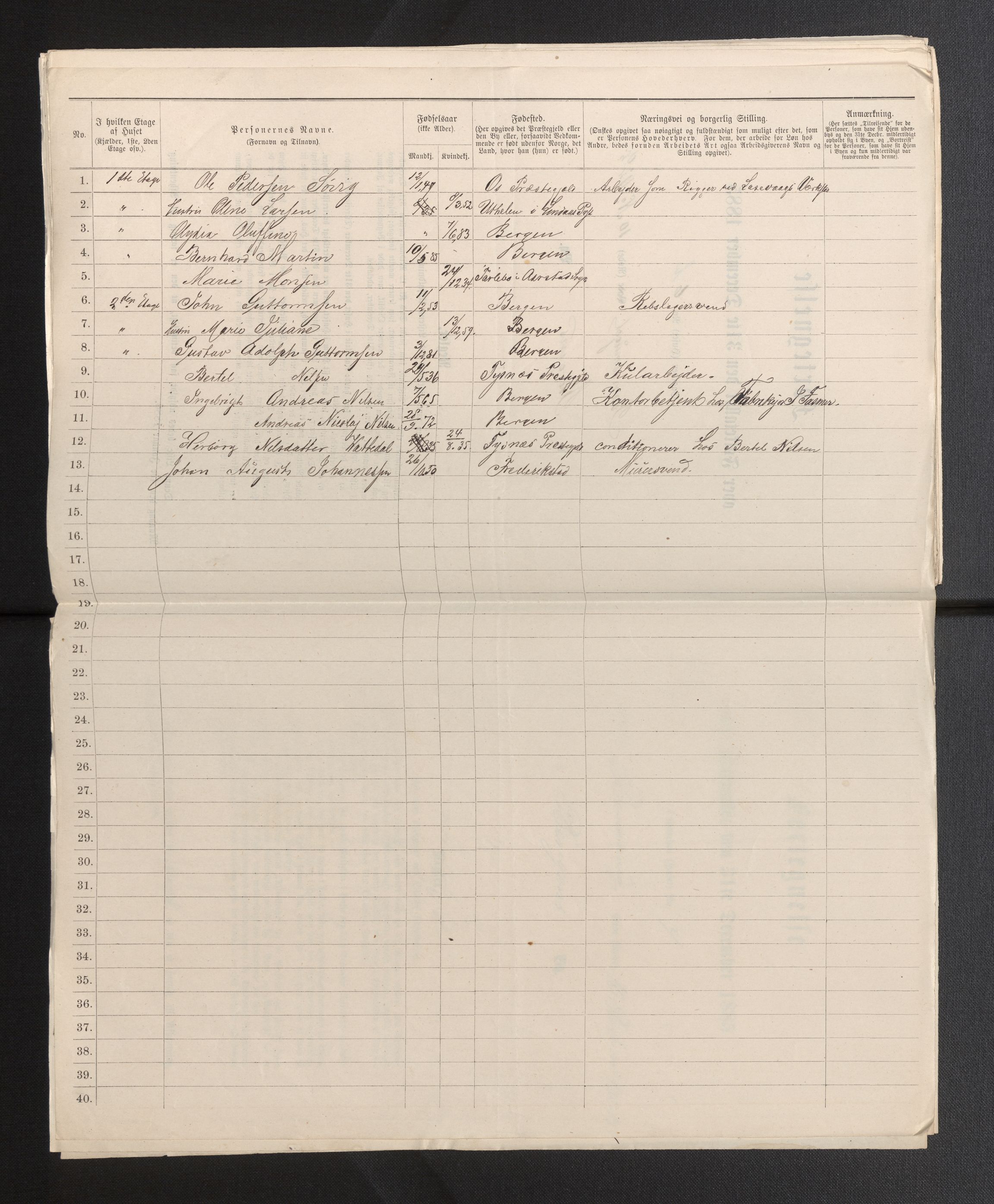 SAB, 1885 census for 1301 Bergen, 1885, p. 319