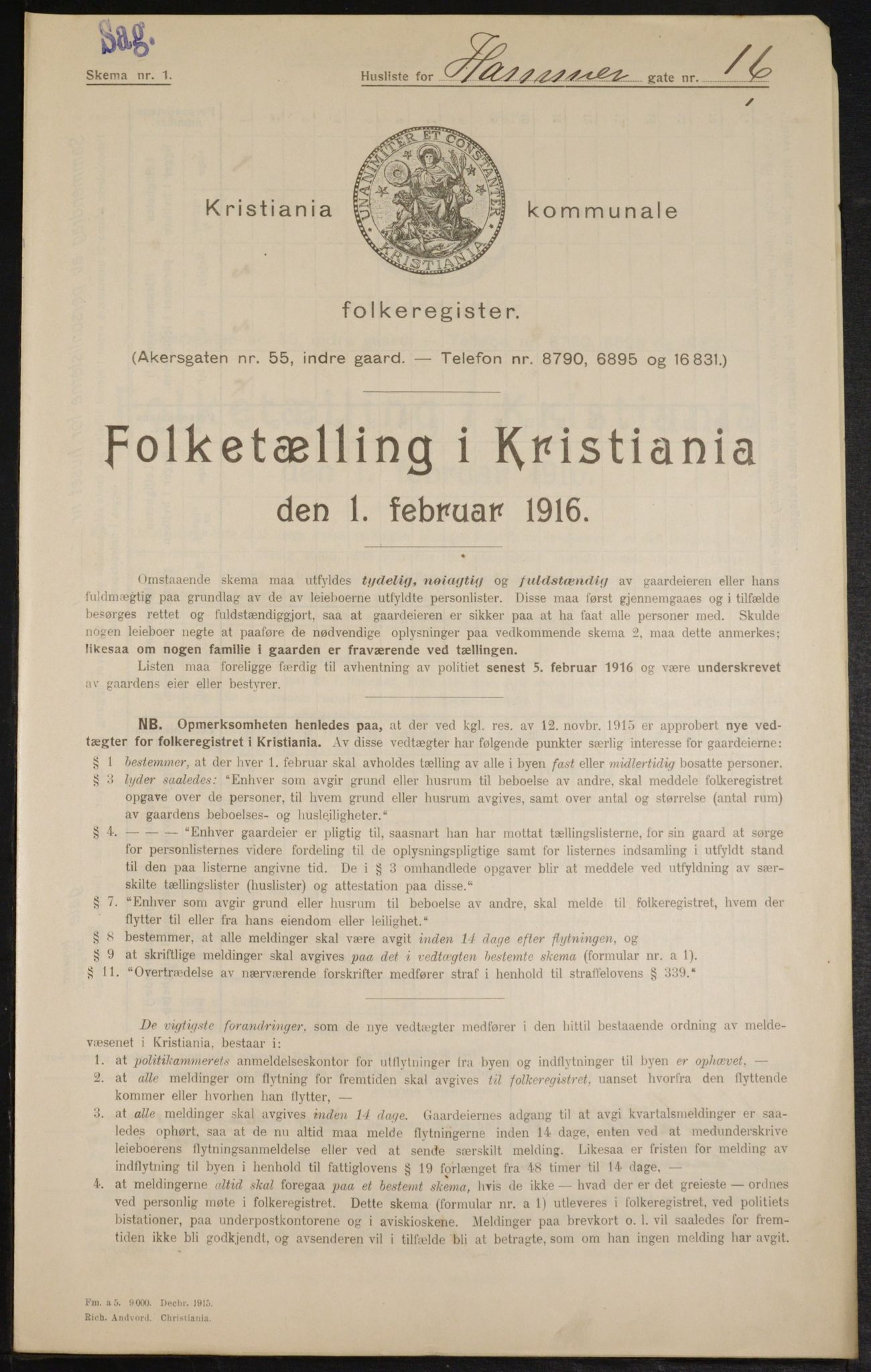 OBA, Municipal Census 1916 for Kristiania, 1916, p. 34977