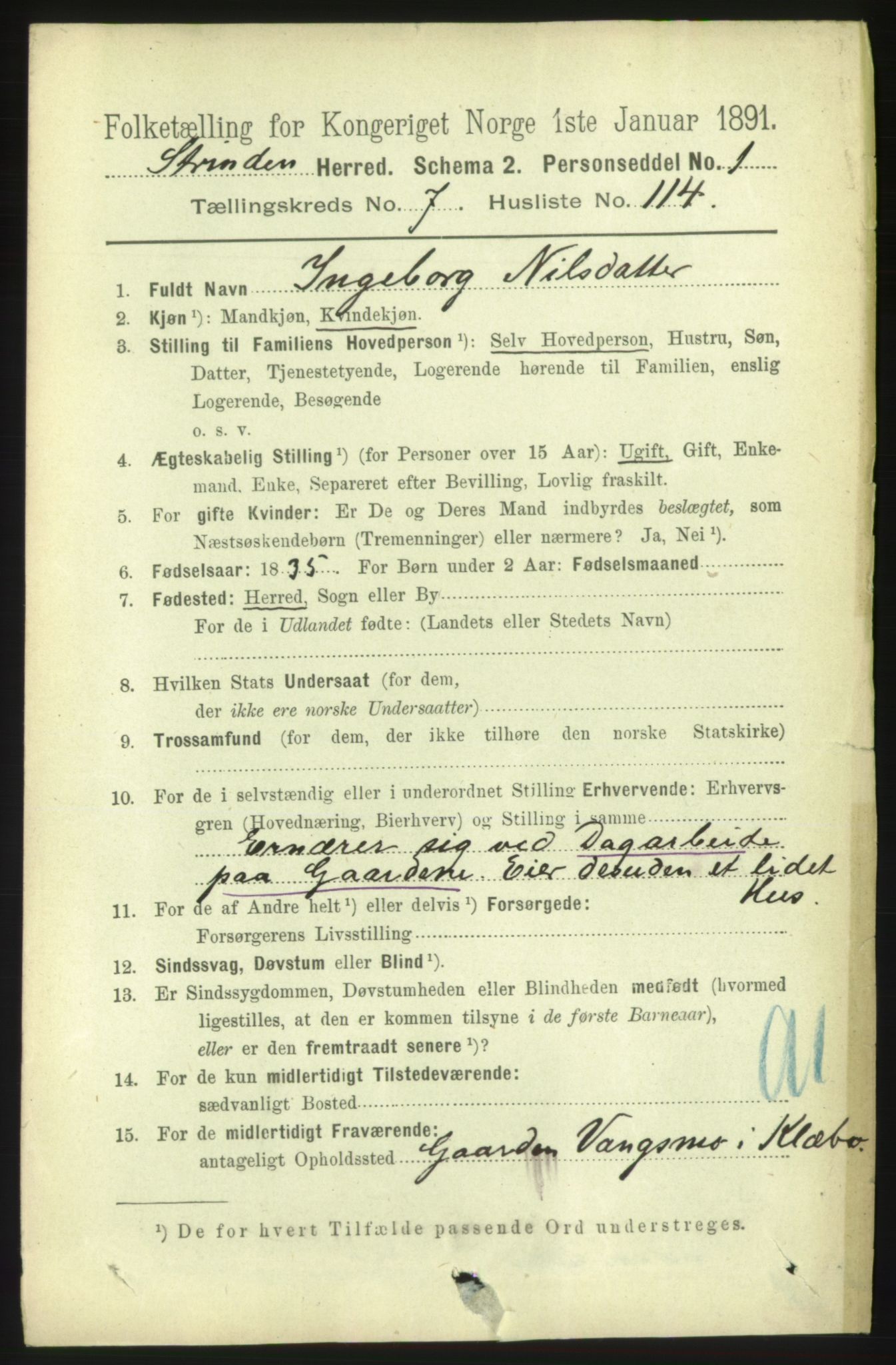 RA, 1891 census for 1660 Strinda, 1891, p. 6969