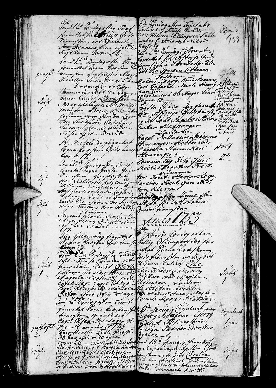 Os sokneprestembete, SAB/A-99929: Parish register (official) no. A 5, 1669-1760, p. 153