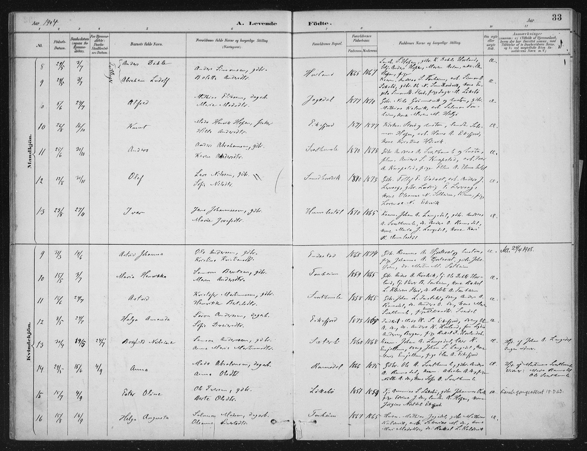 Kinn sokneprestembete, AV/SAB-A-80801/H/Haa/Haae/L0001: Parish register (official) no. E 1, 1890-1916, p. 33