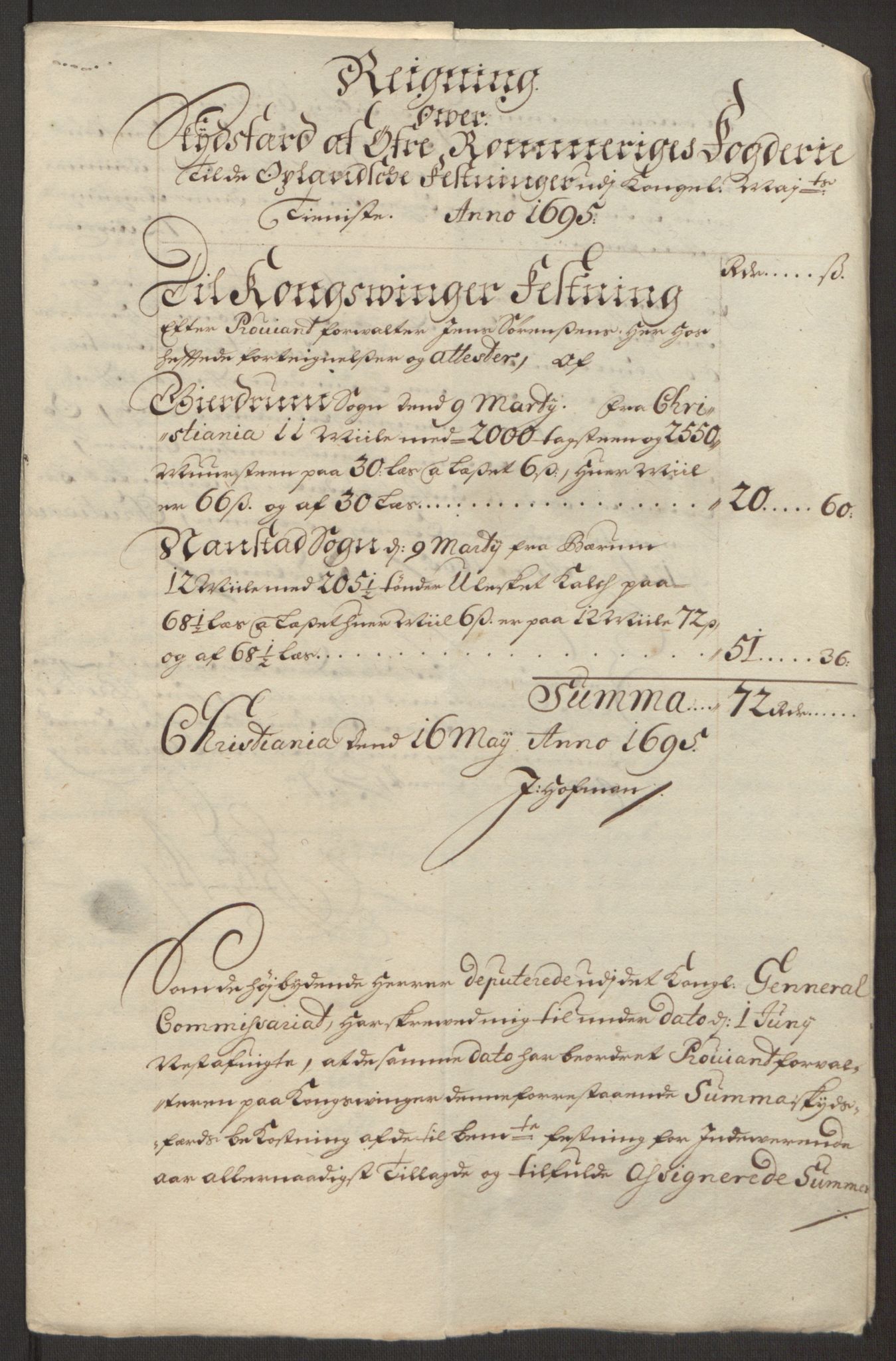 Rentekammeret inntil 1814, Reviderte regnskaper, Fogderegnskap, RA/EA-4092/R12/L0707: Fogderegnskap Øvre Romerike, 1695, p. 251