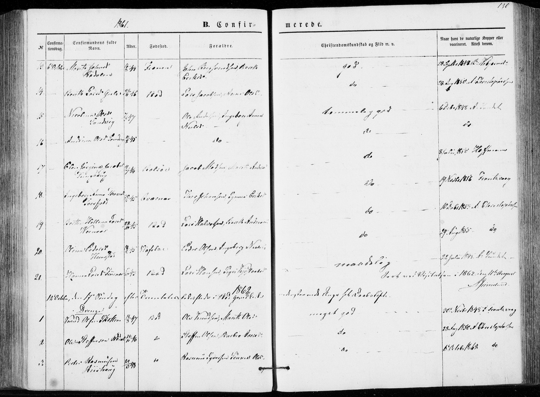 Ministerialprotokoller, klokkerbøker og fødselsregistre - Møre og Romsdal, AV/SAT-A-1454/566/L0767: Parish register (official) no. 566A06, 1852-1868, p. 130
