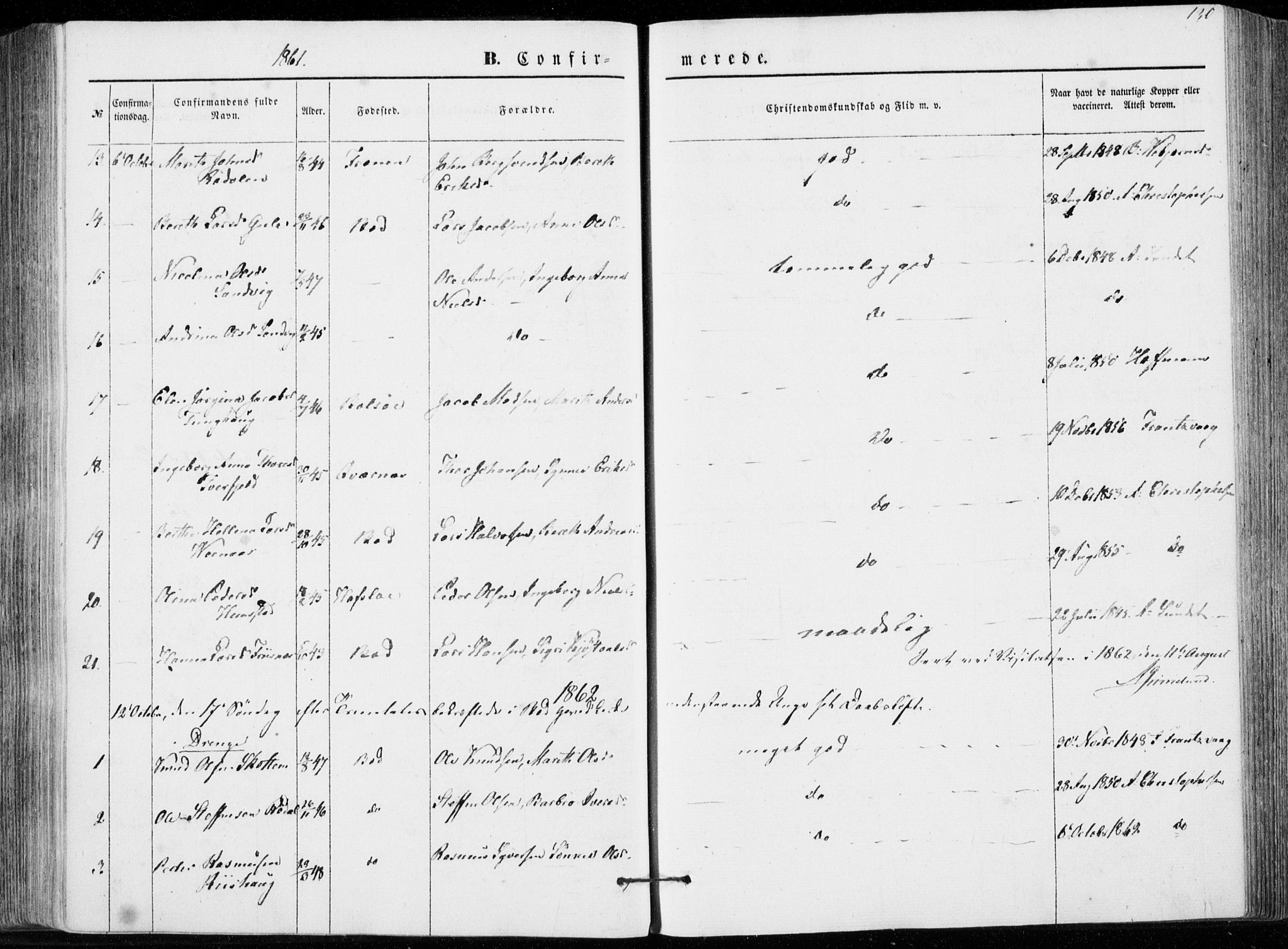 Ministerialprotokoller, klokkerbøker og fødselsregistre - Møre og Romsdal, AV/SAT-A-1454/566/L0767: Parish register (official) no. 566A06, 1852-1868, p. 130