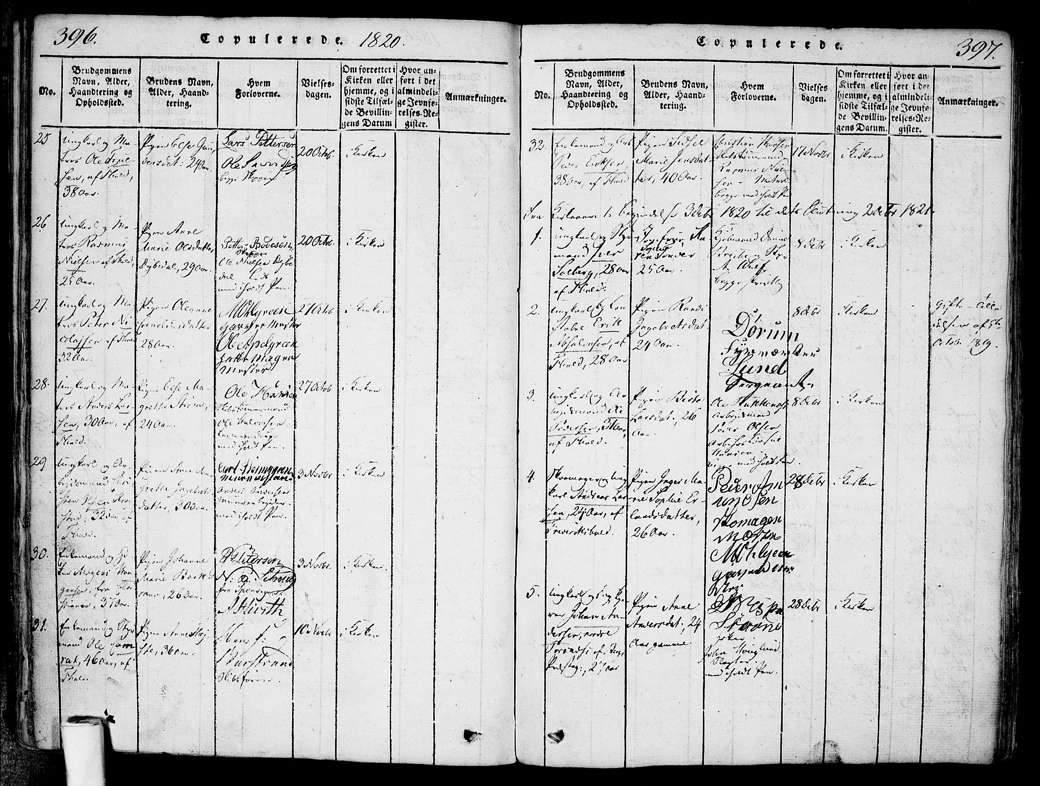 Halden prestekontor Kirkebøker, AV/SAO-A-10909/F/Fa/L0003: Parish register (official) no. I 3, 1815-1834, p. 396-397
