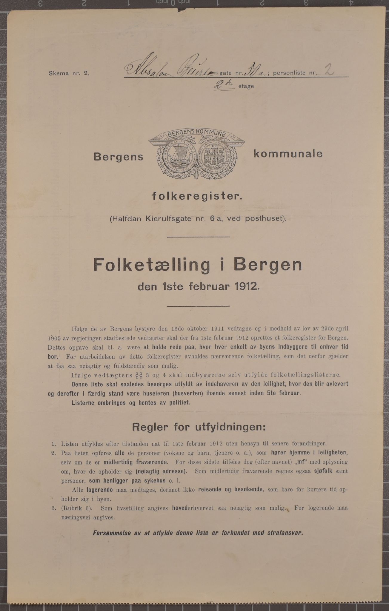 SAB, Municipal Census 1912 for Bergen, 1912, p. 925