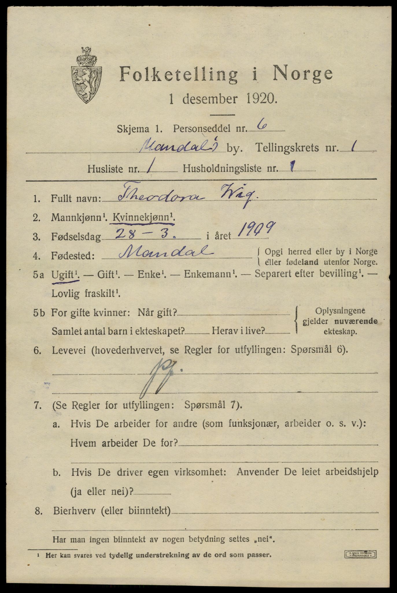 SAK, 1920 census for Mandal, 1920, p. 3313