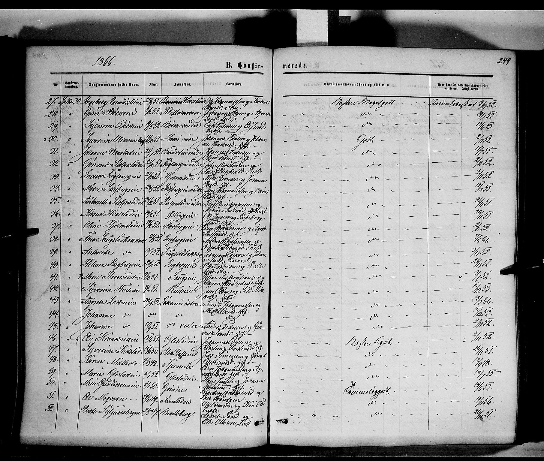 Ringsaker prestekontor, AV/SAH-PREST-014/K/Ka/L0010: Parish register (official) no. 10, 1861-1869, p. 249