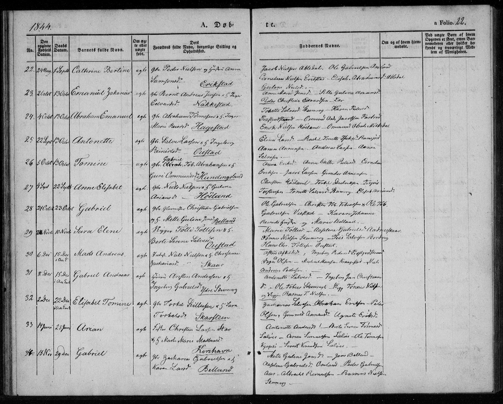 Lyngdal sokneprestkontor, AV/SAK-1111-0029/F/Fa/Faa/L0001: Parish register (official) no. A 1, 1837-1857, p. 22