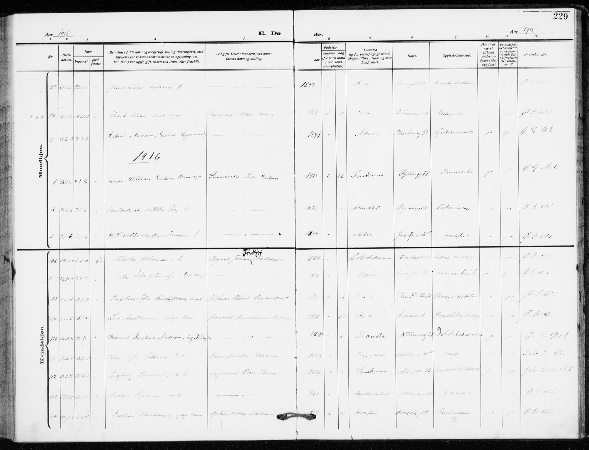 Kampen prestekontor Kirkebøker, SAO/A-10853/F/Fa/L0013: Parish register (official) no. I 13, 1917-1922, p. 229