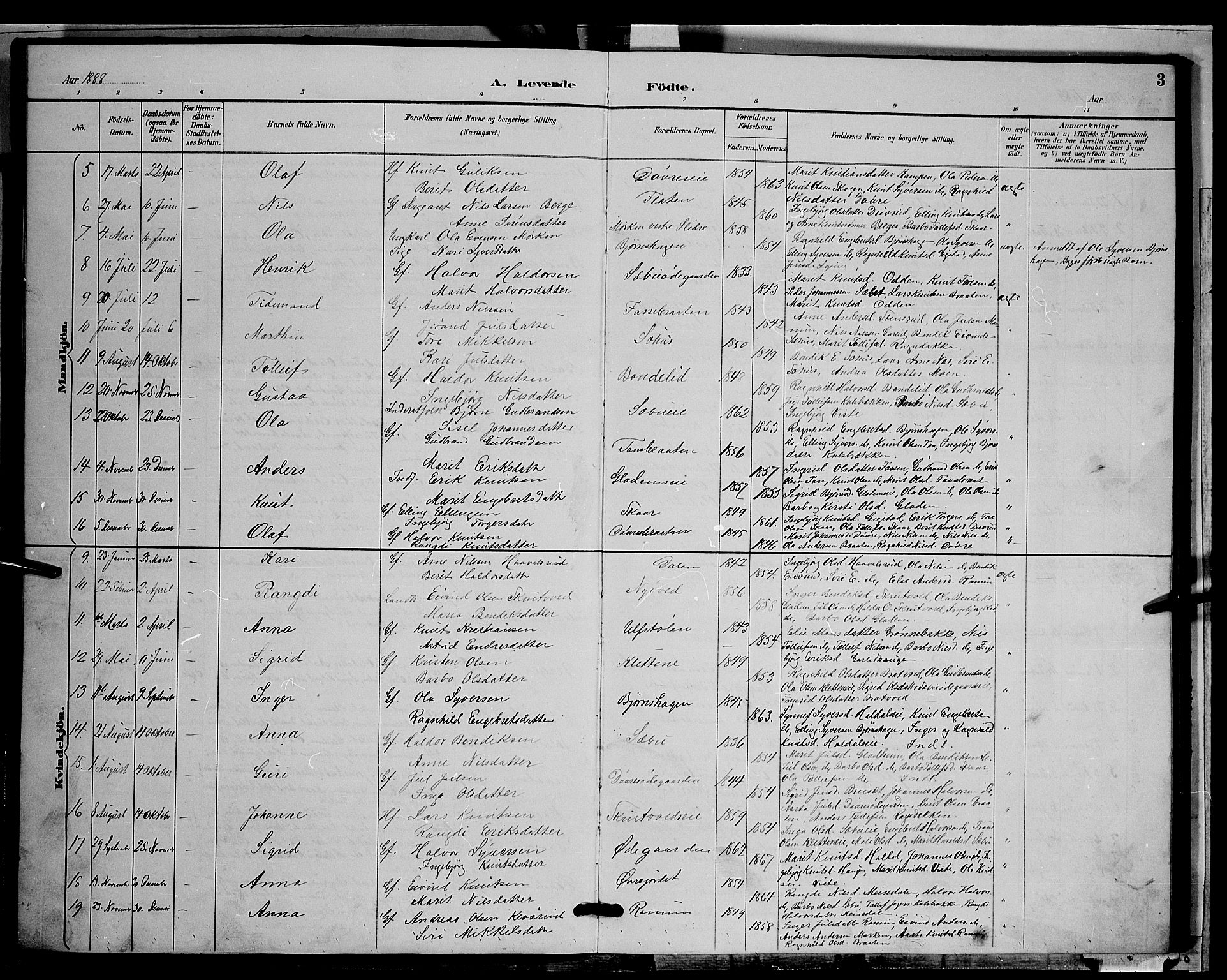 Nord-Aurdal prestekontor, AV/SAH-PREST-132/H/Ha/Hab/L0009: Parish register (copy) no. 9, 1887-1897, p. 3