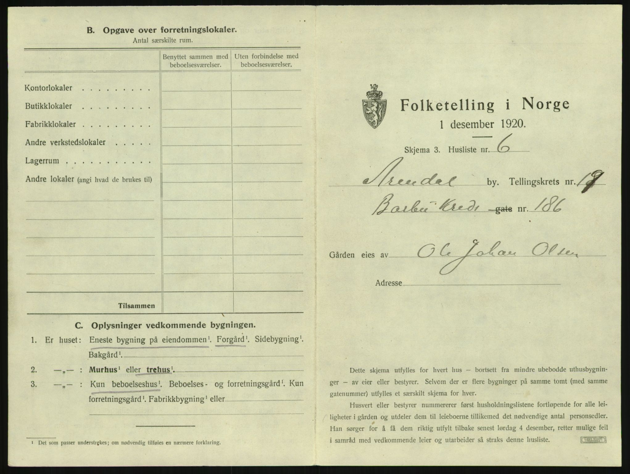 SAK, 1920 census for Arendal, 1920, p. 2924
