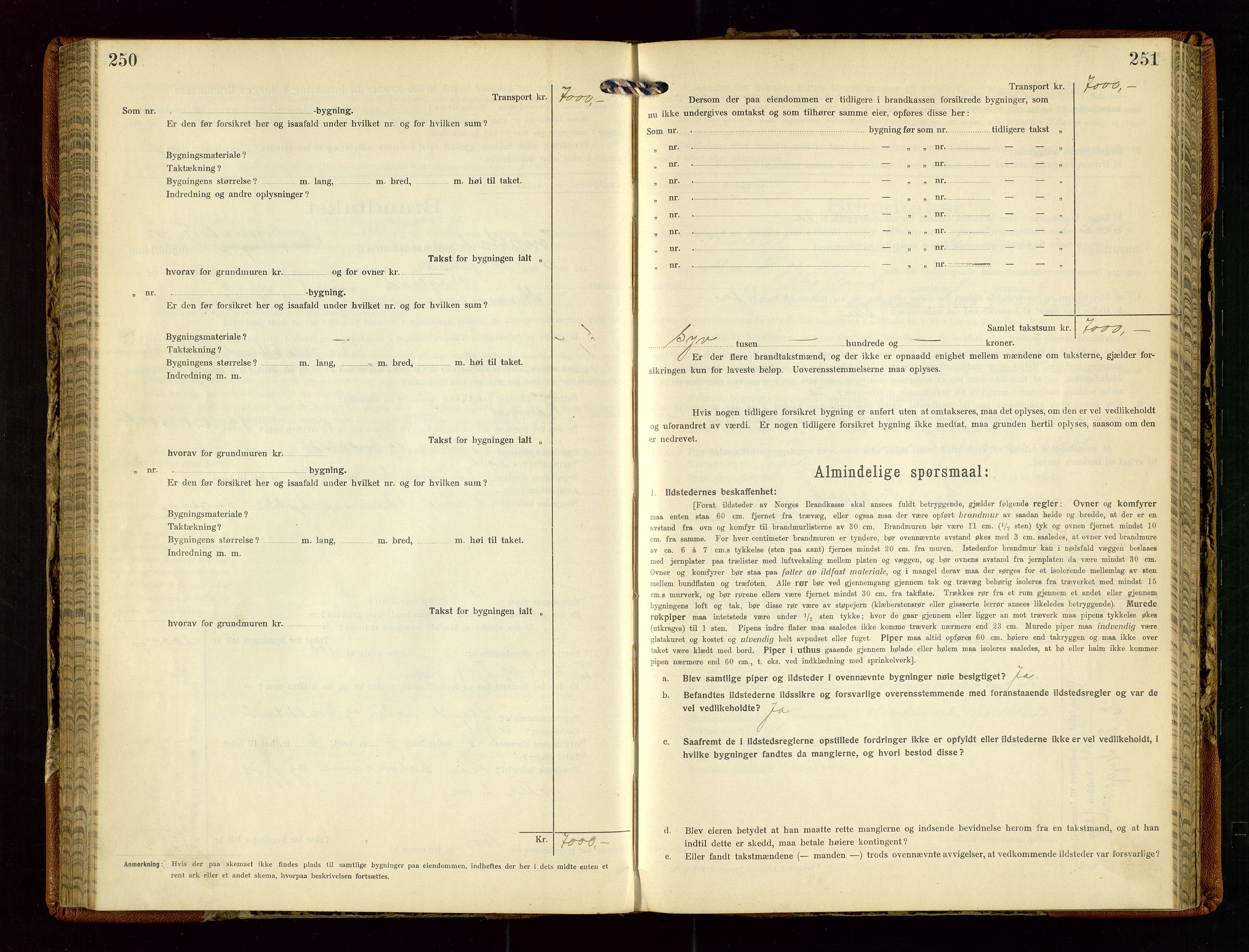 Torvestad lensmannskontor, AV/SAST-A-100307/1/Gob/L0005: "Brandtaxationsprotokol for Torvestad Lensmannsdistrikt", 1915-1928, p. 250-251