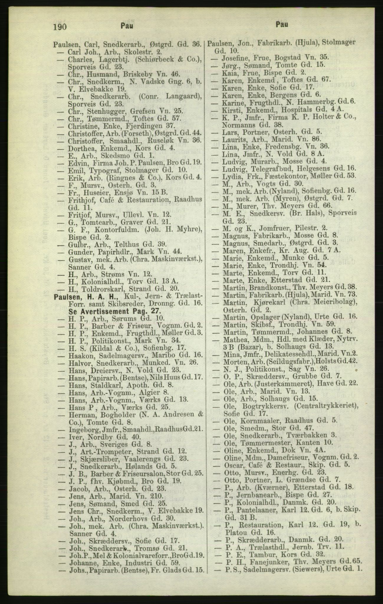 Kristiania/Oslo adressebok, PUBL/-, 1882, p. 190