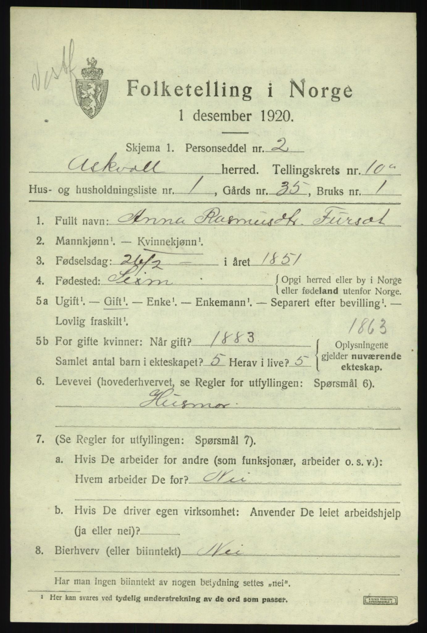 SAB, 1920 census for Askvoll, 1920, p. 4238